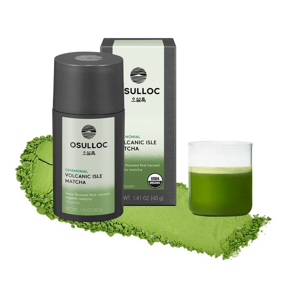OSULLOC Volcanic Isle Matcha powder packaging highlights premium quality for gifting