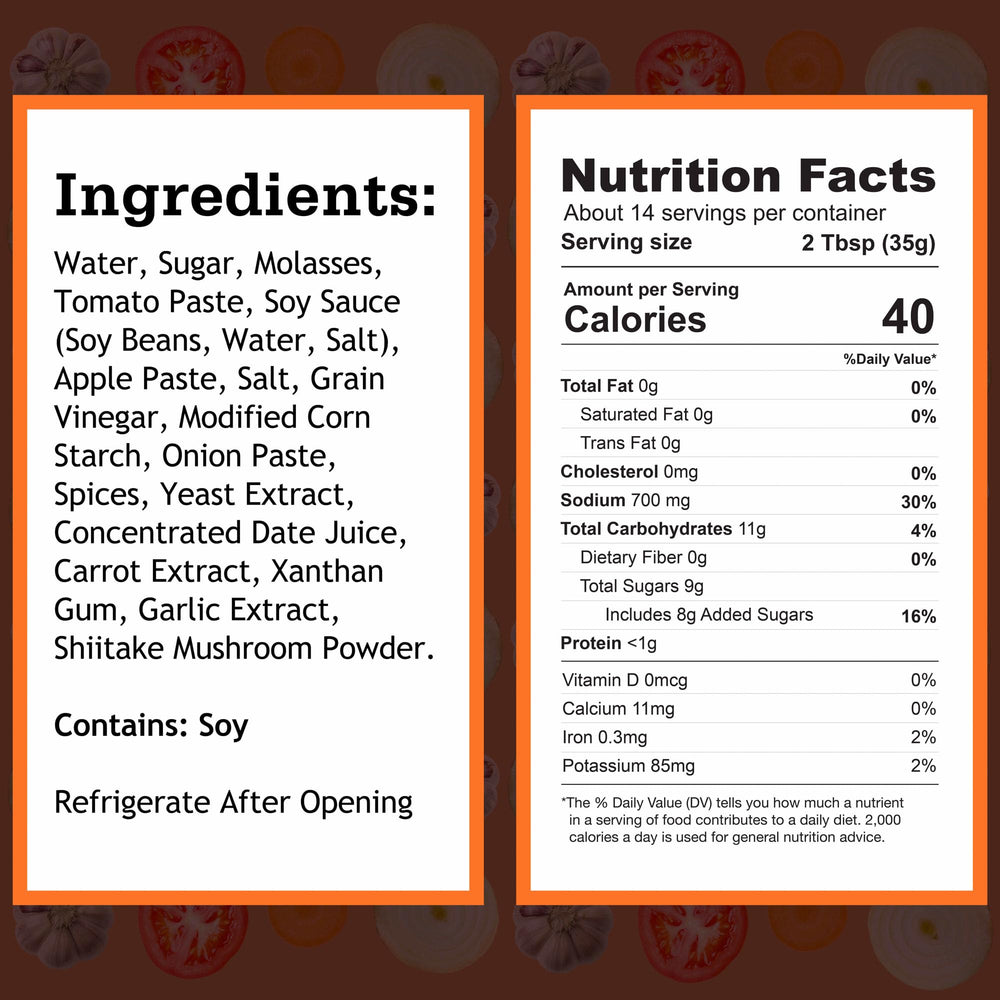 Close up of ingredients in Otafuku Okonomi sauce, highlighting a vegan recipe.