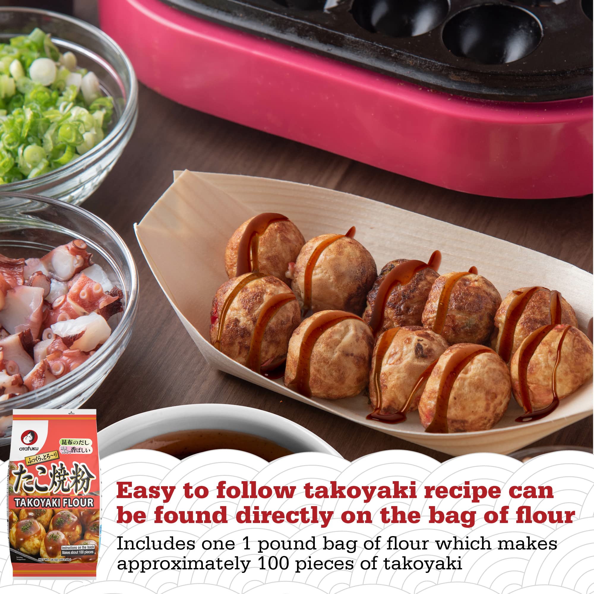Otafuku Takoyaki octopus and fillings ready for sizzling bites.