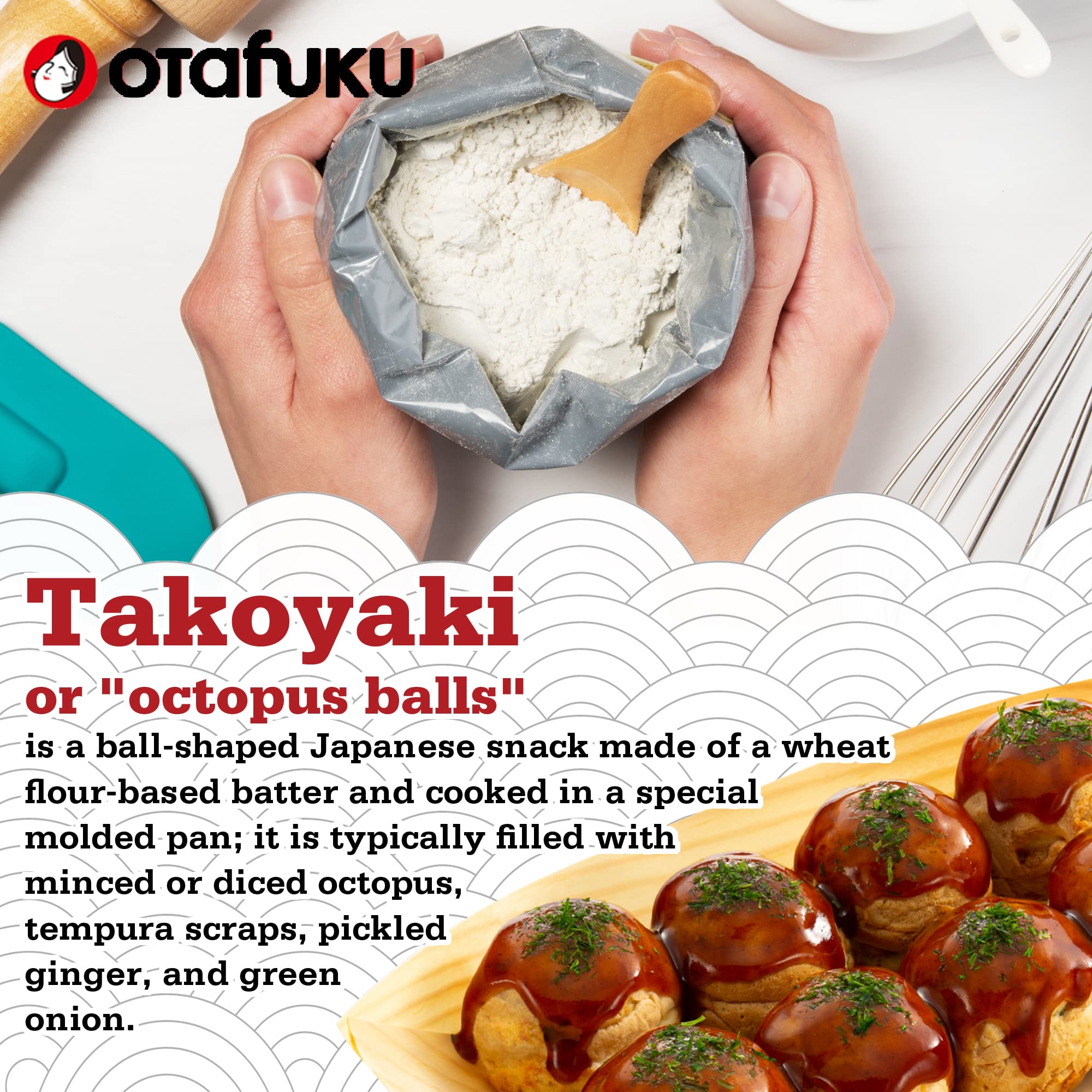 Otafuku Takoyaki pan molds for perfectly round octopus balls.