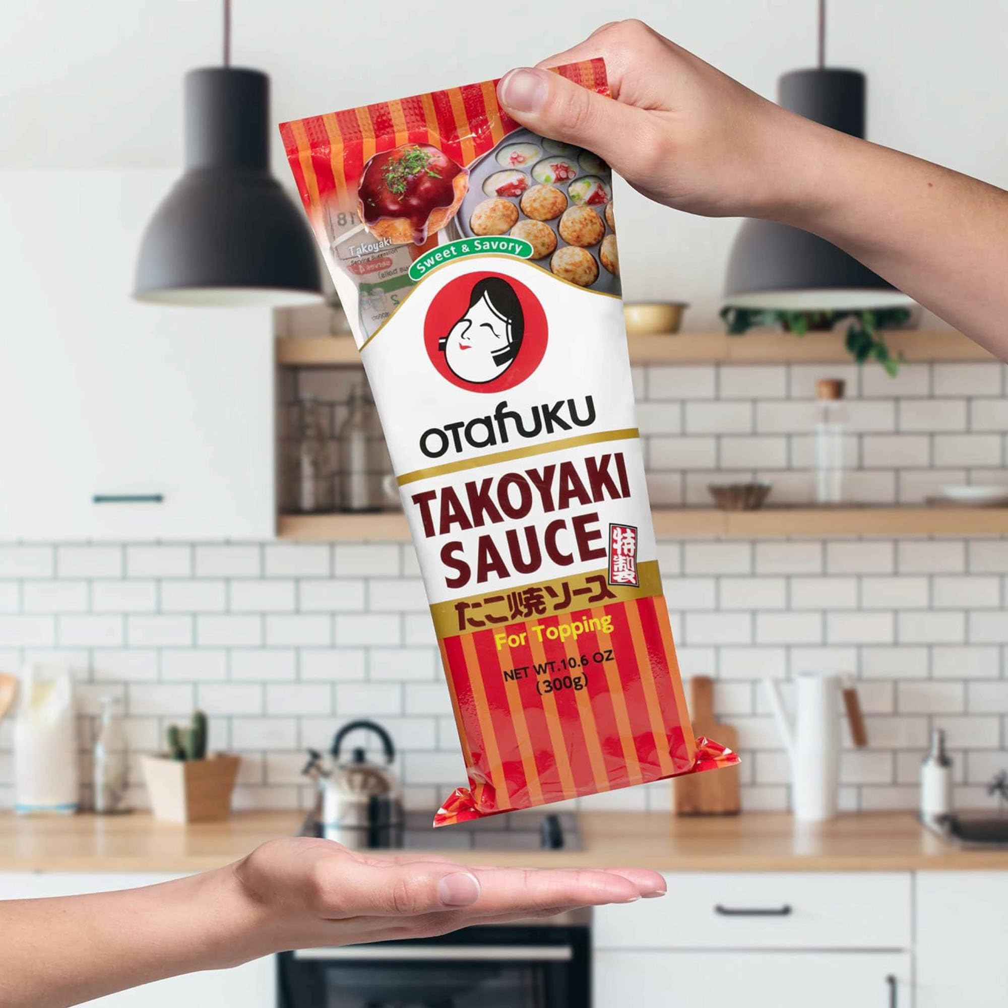 Otafuku Takoyaki Sauce on stove ready to enhance noodles and fried dishes.