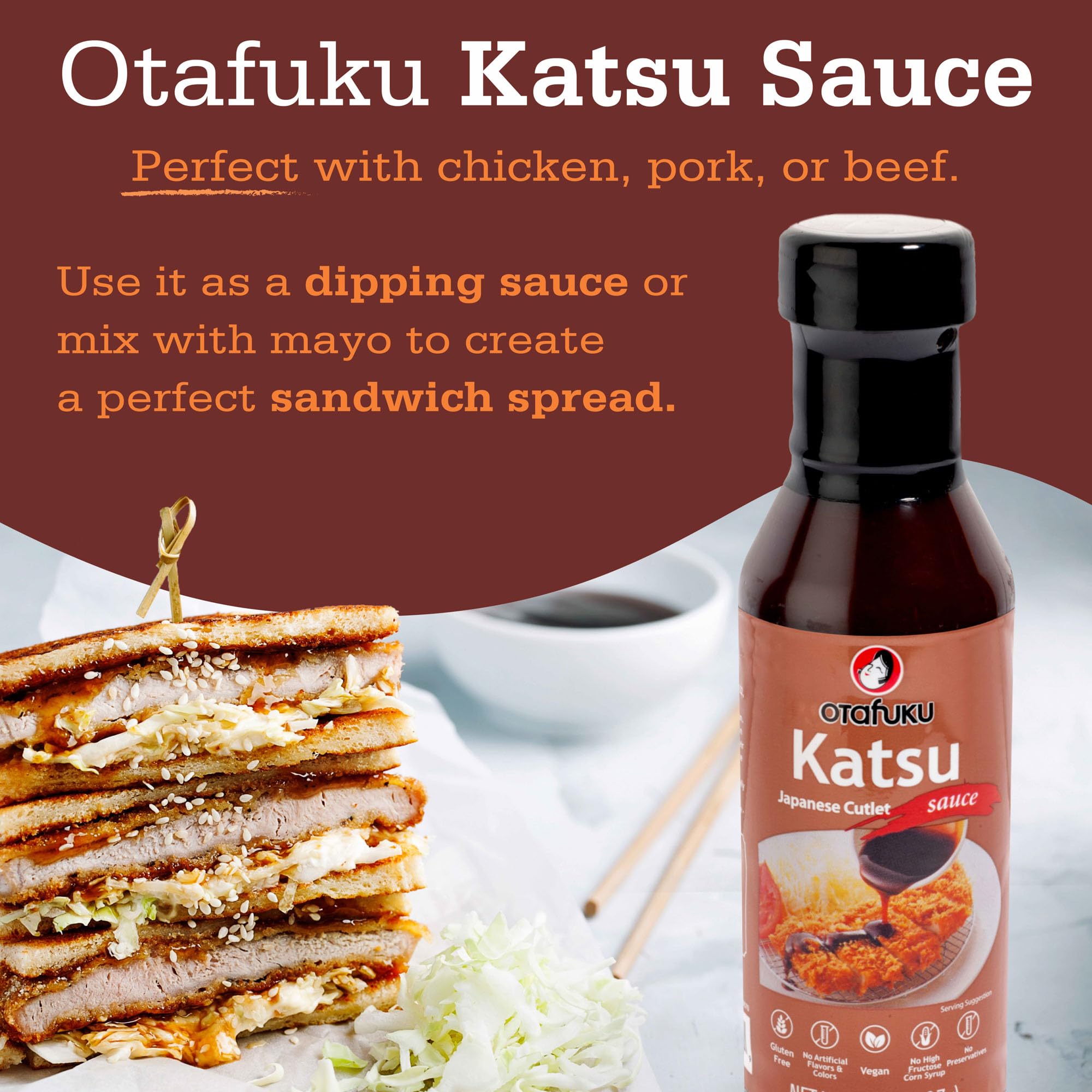 Otafuku Tonkatsu Sauce ingredients on label highlight gluten-free soy sauce.