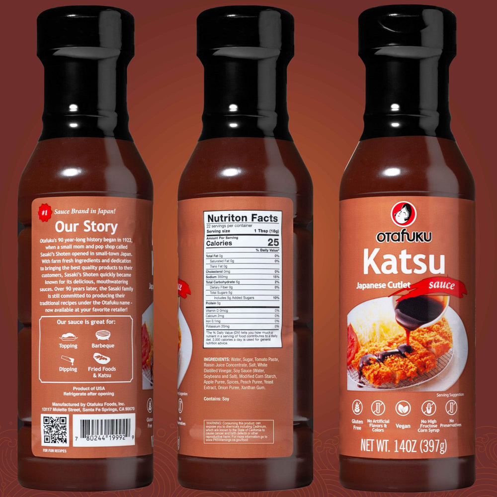 Otafuku Tonkatsu Sauce being poured to add sweet-tangy depth.