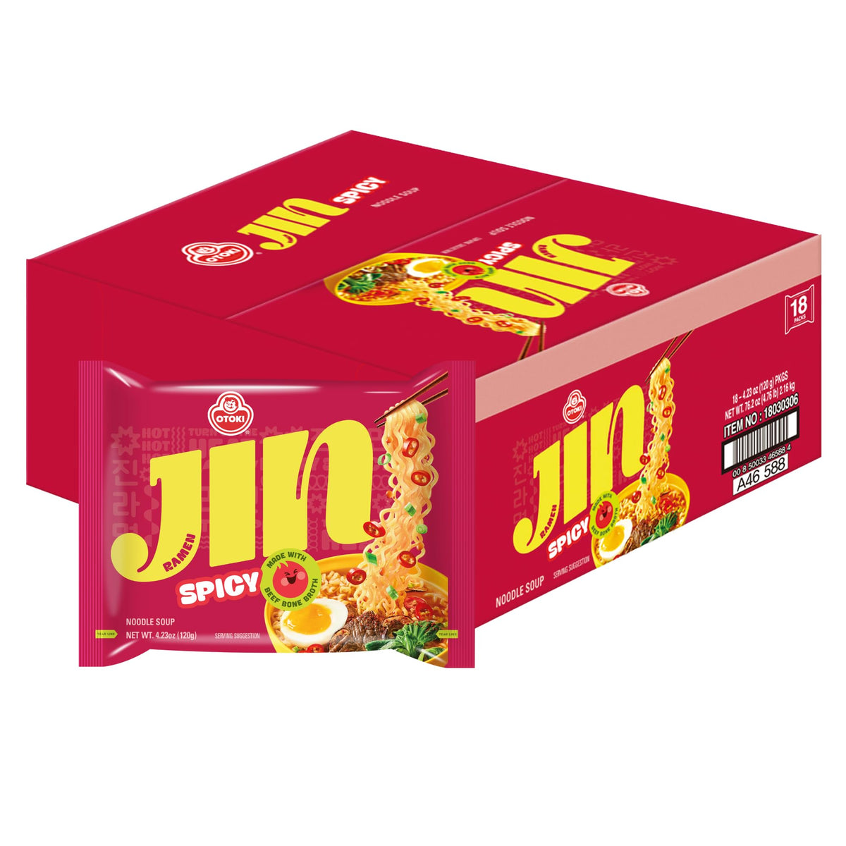 OTOKI Jin Ramen packaging shows an 18-pack for convenient meals.