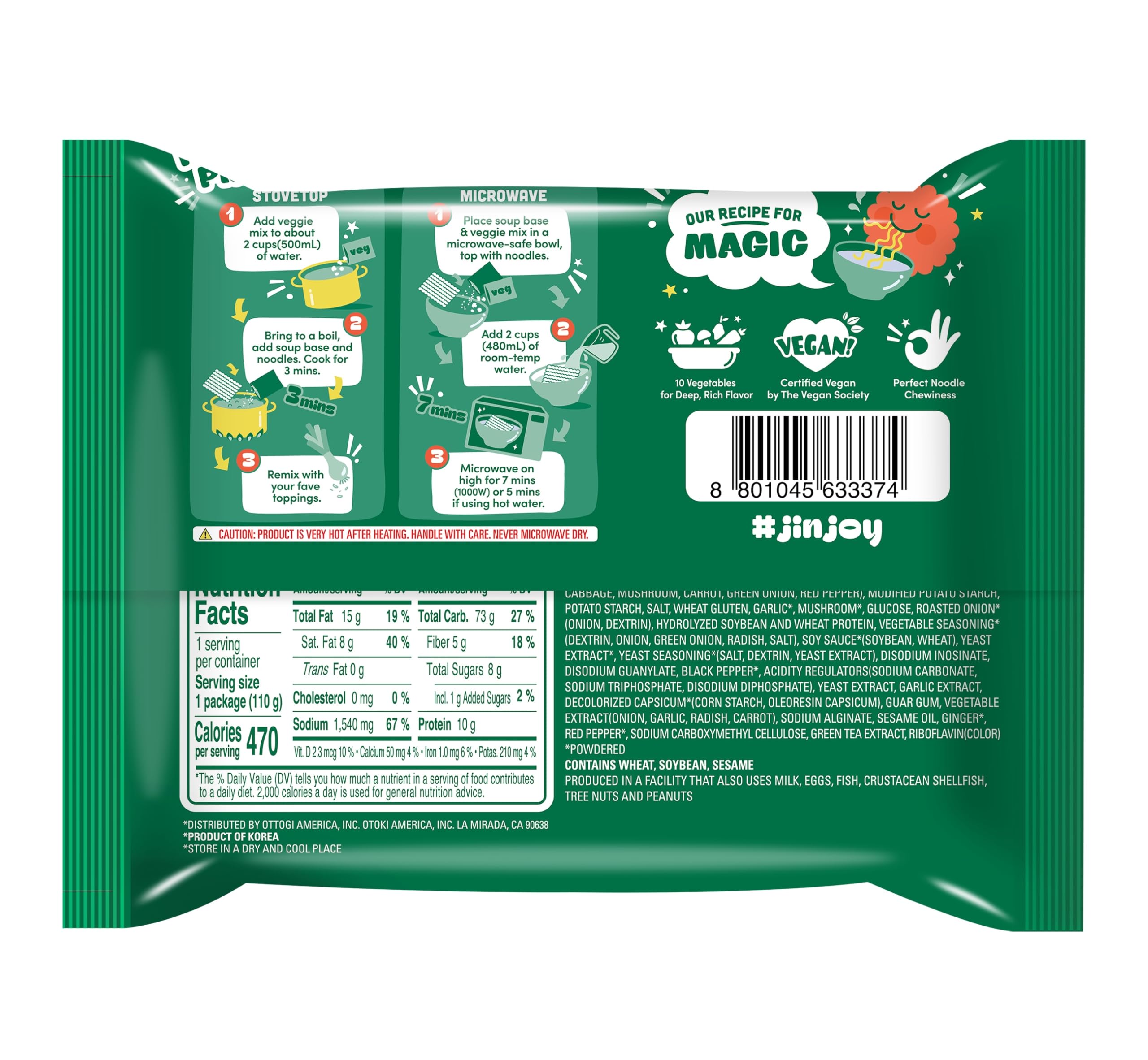 OTOKI Jin Ramen Veggie four-pack, convenient vegan meals at home.