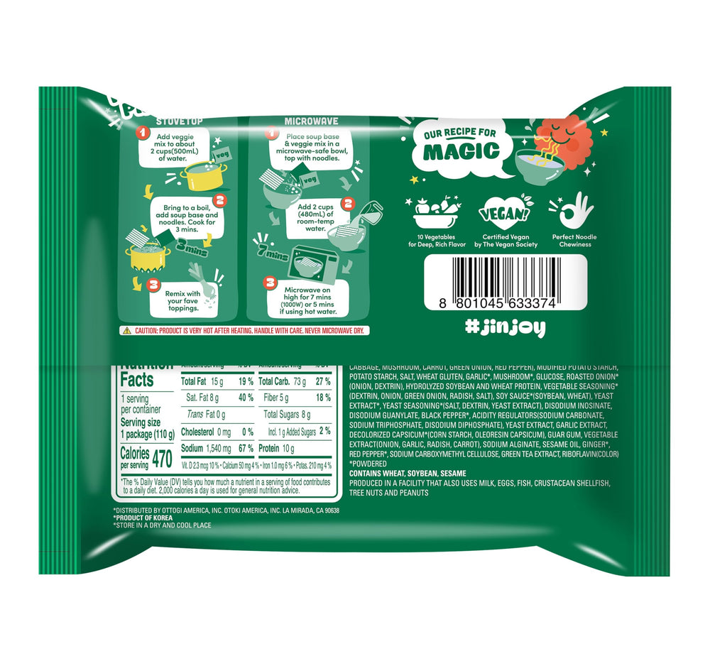 OTOKI Jin Ramen Veggie four-pack, convenient vegan meals at home.