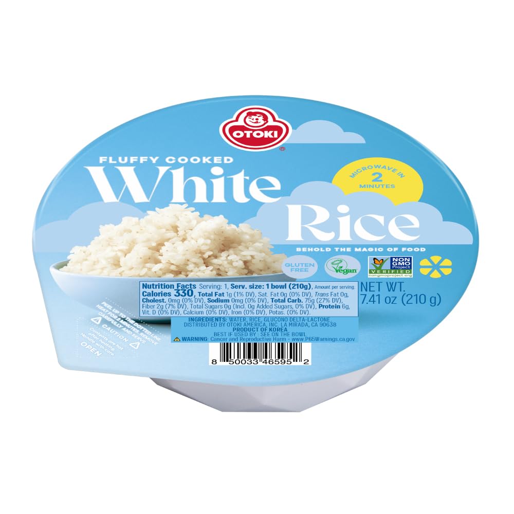 OTOKI Korean Cooked White Rice pack showing twelve ready-to-eat bowls for busy days.