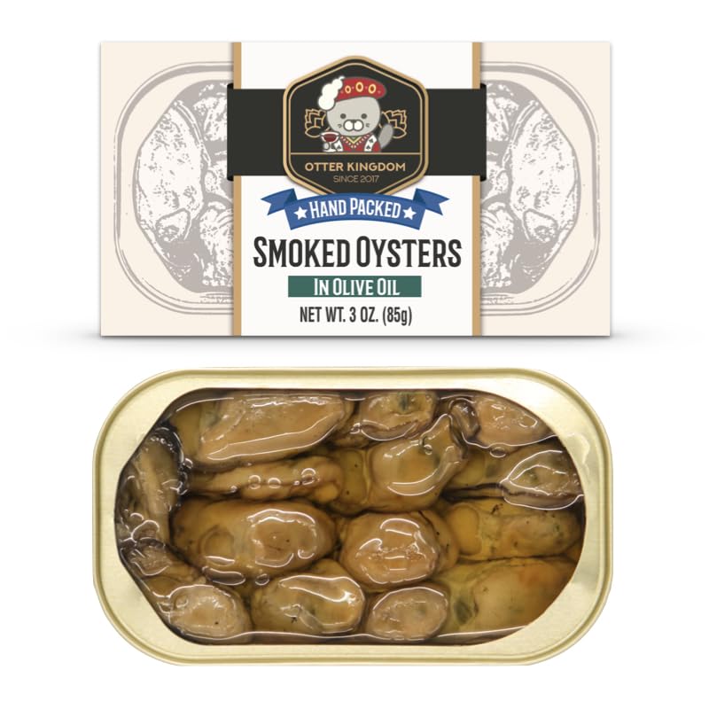 Otter Kingdom premium smoked oysters in olive oil tin, ready-to-enjoy in 3-ounce portions.