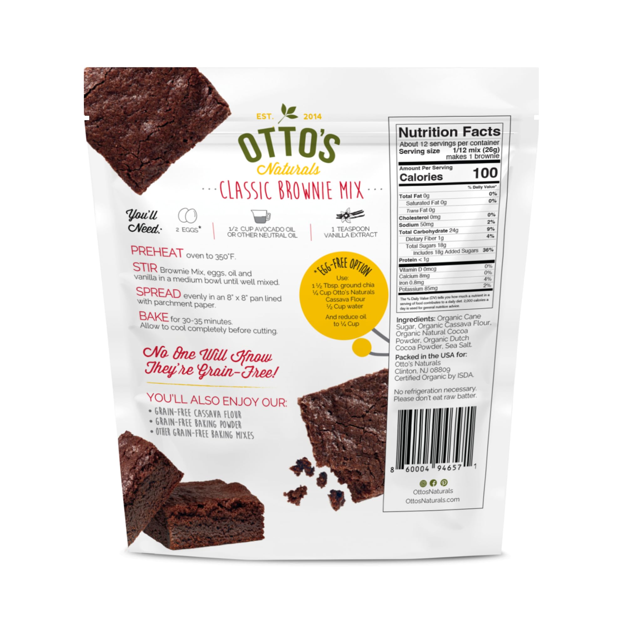 Otto's Naturals brownie mix batter in a bowl for fudgy baking.