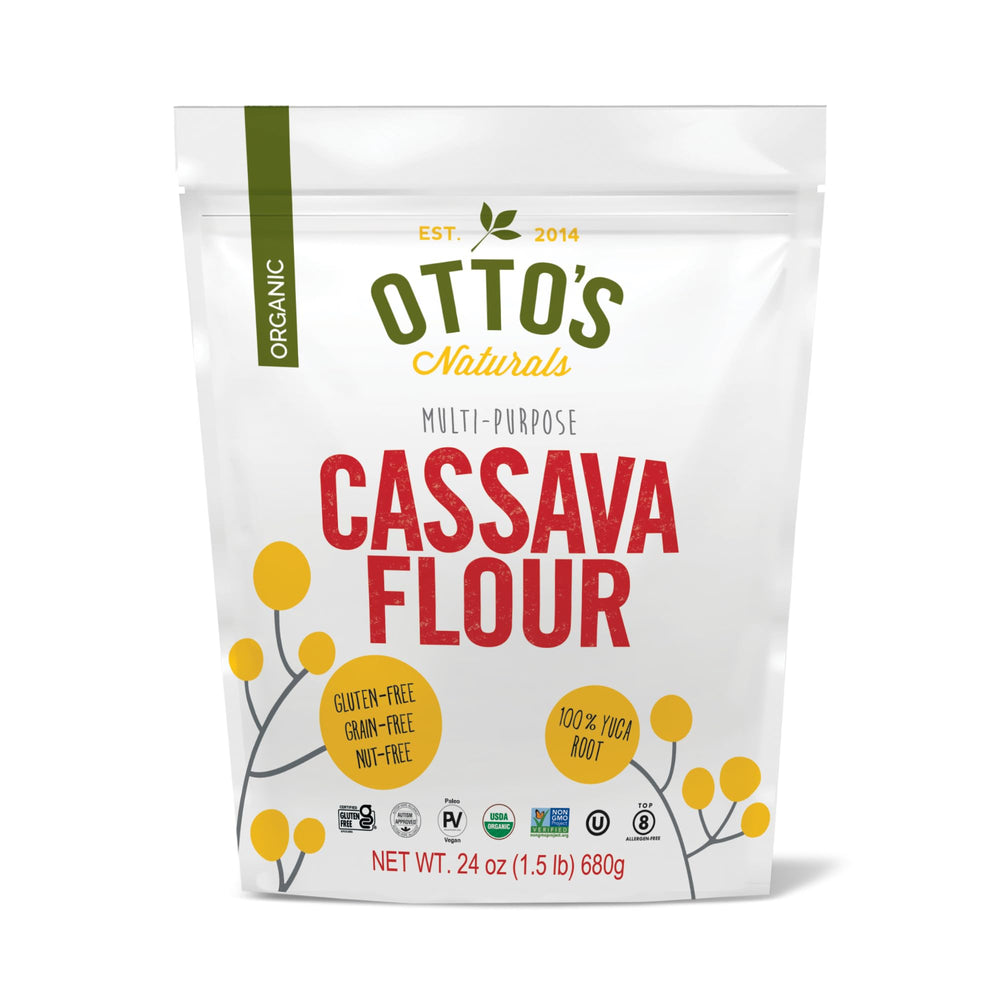 Otto's Naturals cassava flour bag highlighting gluten-free baking staple.