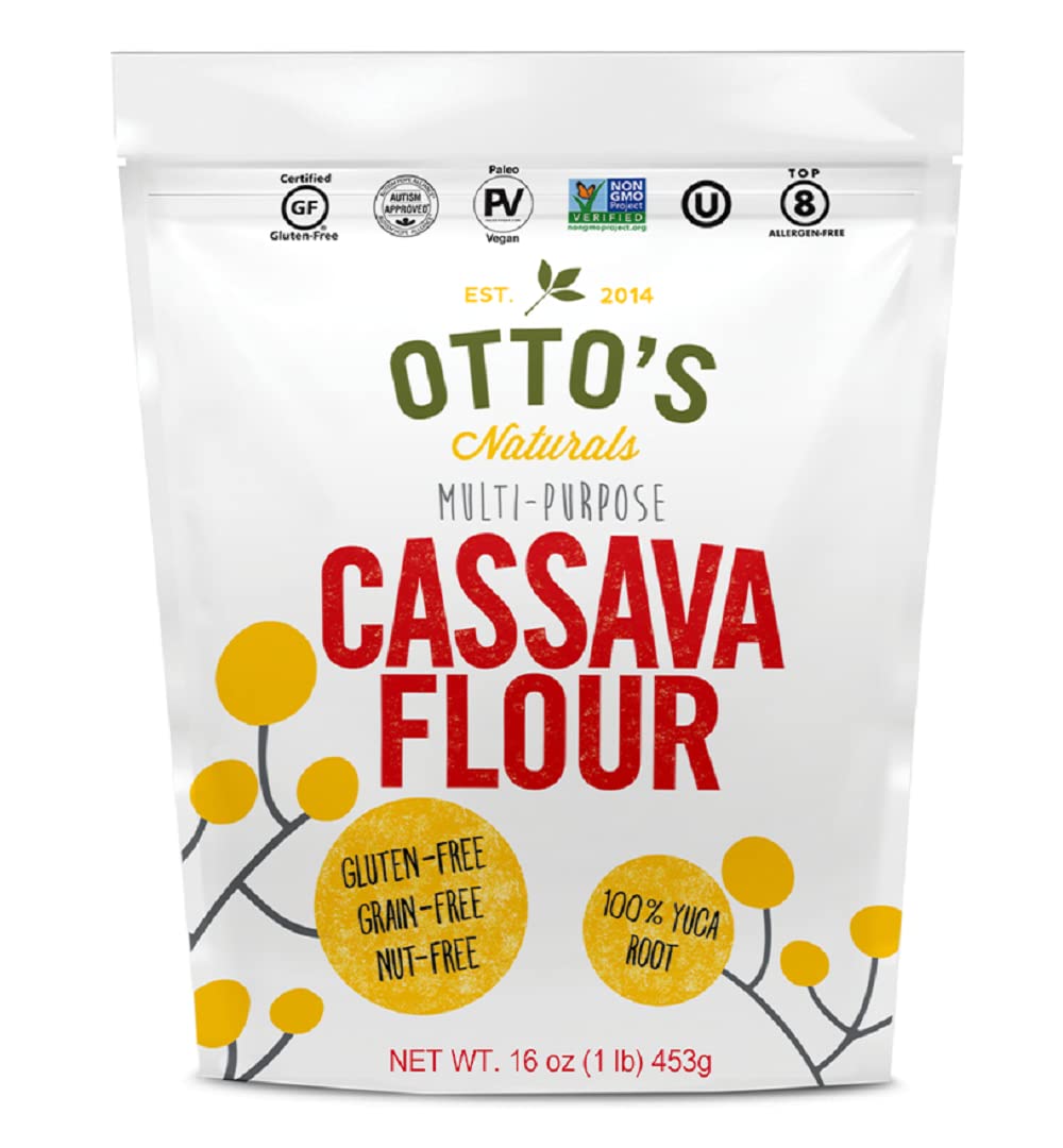Otto's Naturals Cassava Flour container ready for gluten-free pantry baking.