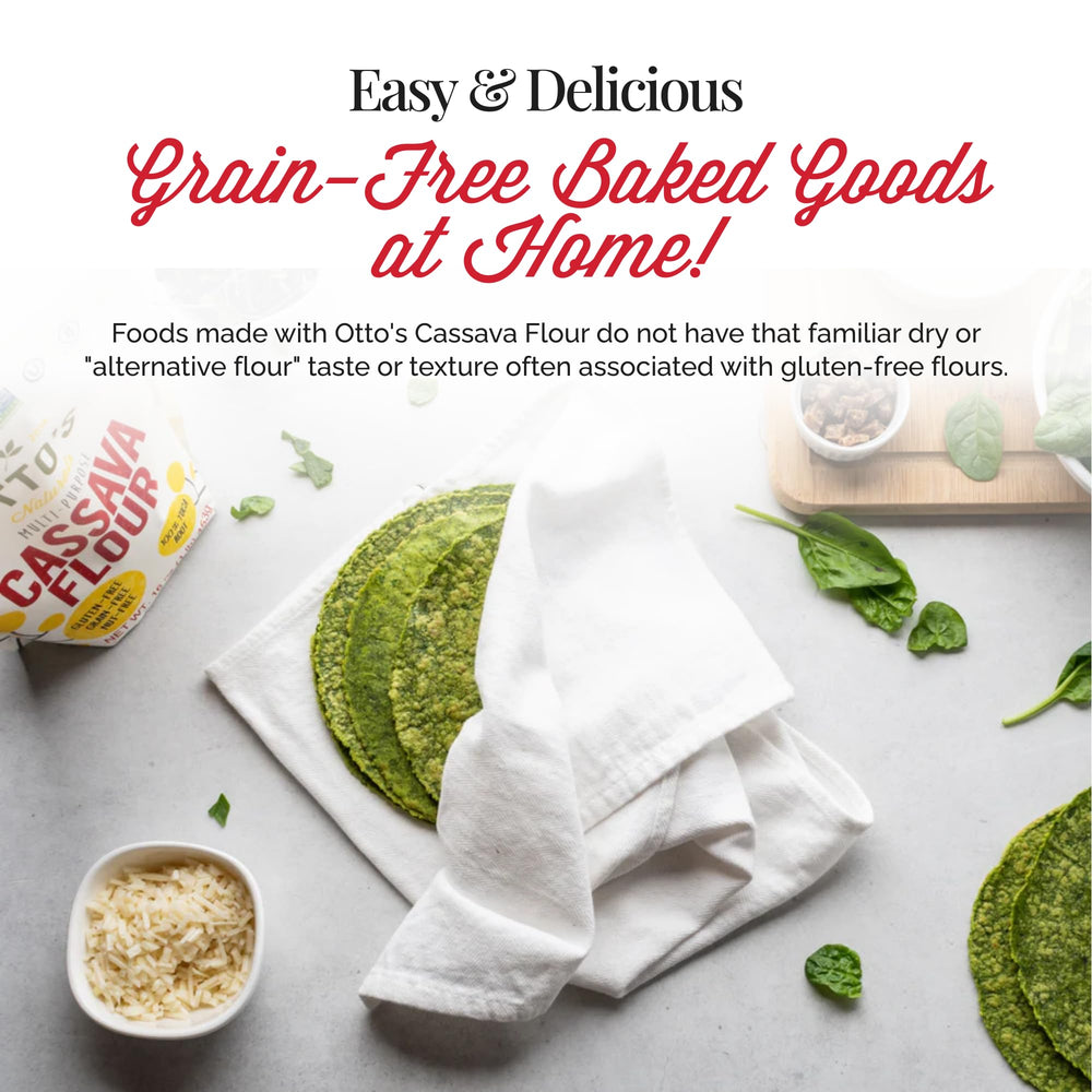 Ingredient list on Otto's cassava flour showing no fillers.