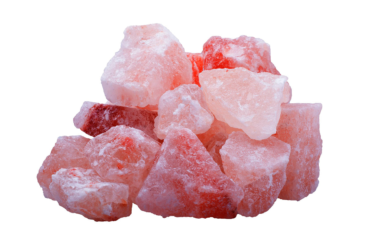 OULLYY Himalayan salt chunks in mixed 1–2 inch size with pink to orange hue.