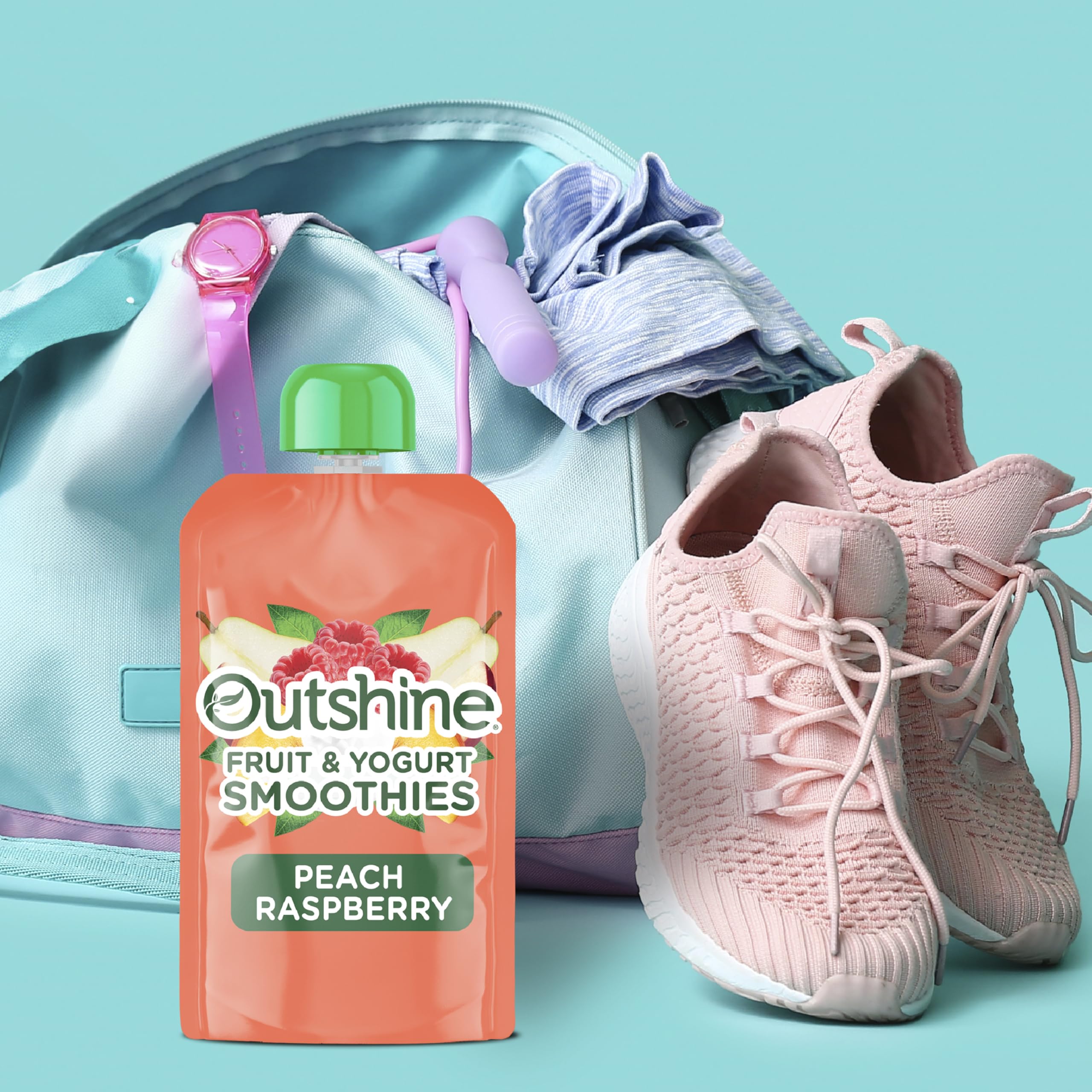 Kids enjoy an Outshine Raspberry Peach smoothie pouch as a snack.