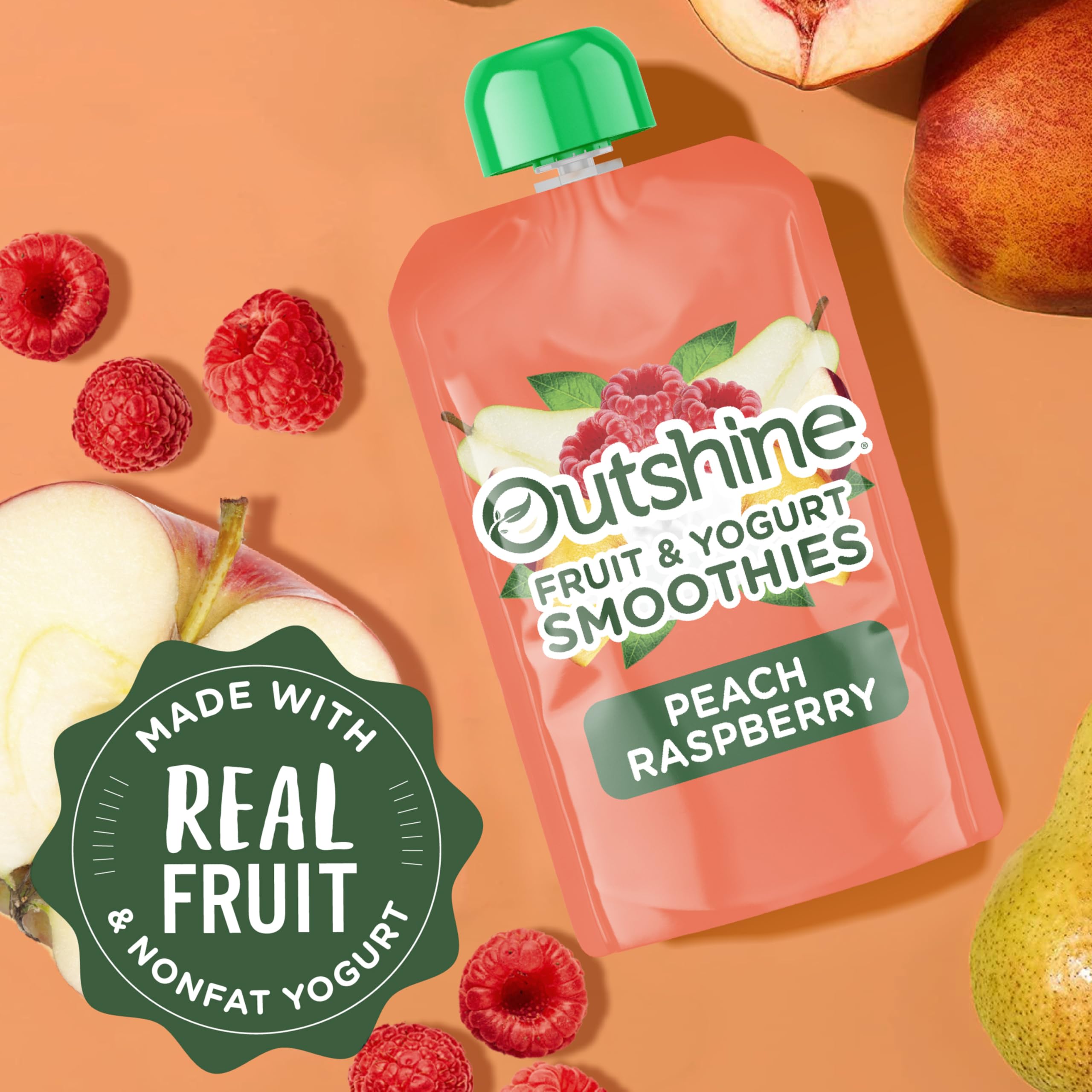 No freezing required with Outshine Raspberry Peach smoothie pouch for quick refreshment.
