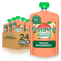 Outshine Raspberry Peach smoothie pouch on the go for a quick energy boost.