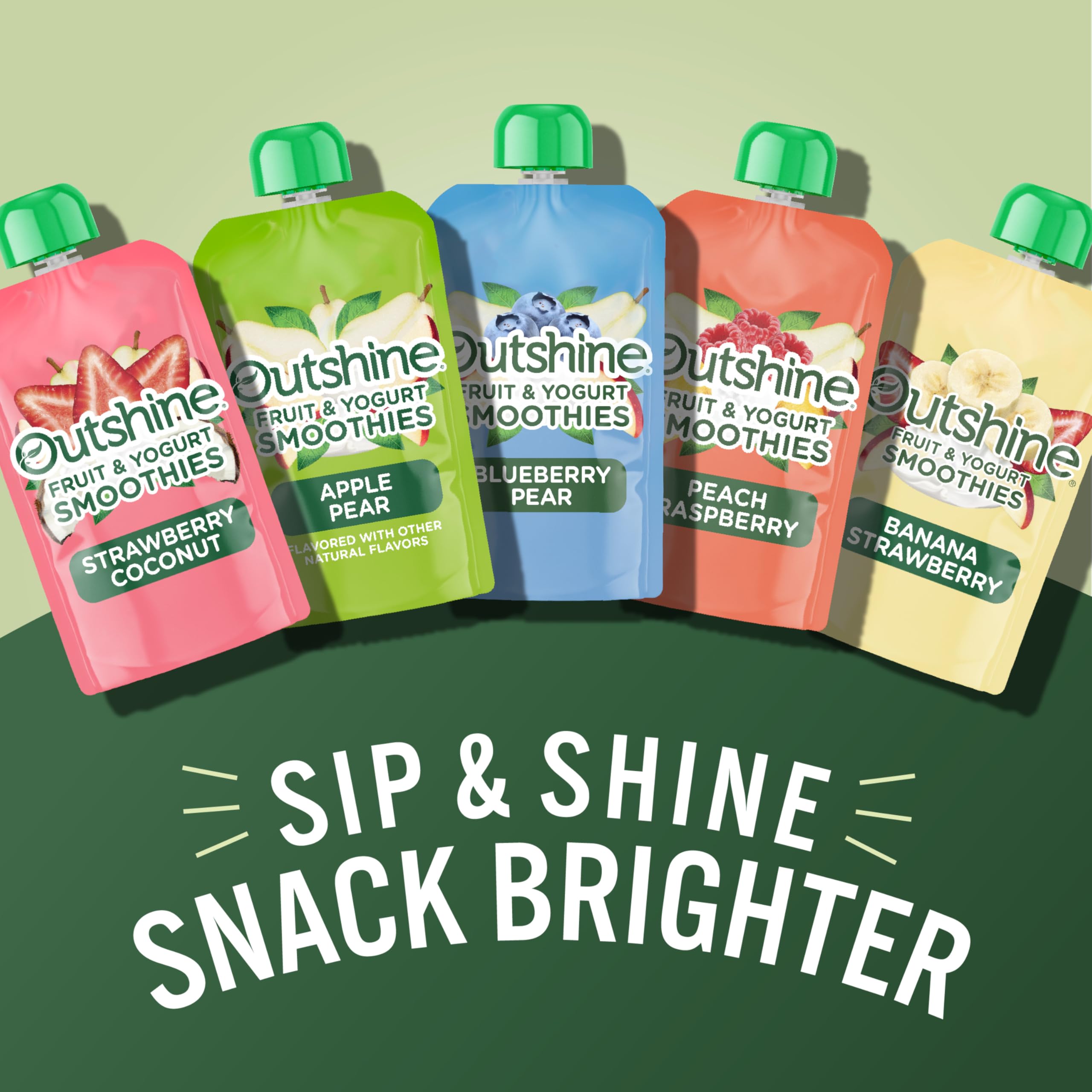 Non-fat yogurt and real fruit in Outshine Raspberry Peach pouch for balanced snacking.