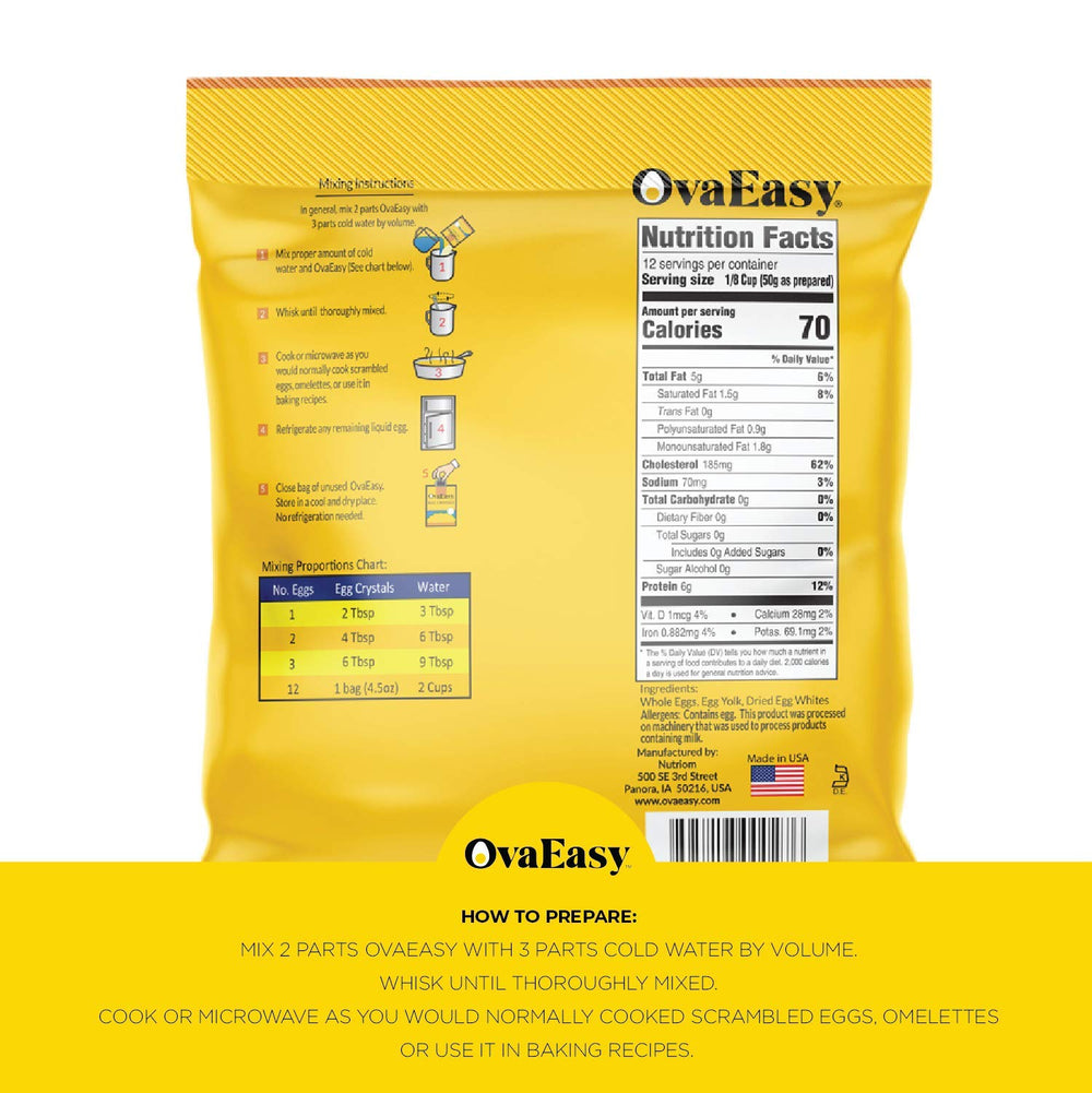 OvaEasy scramble-ready egg crystals for camping breakfast options.