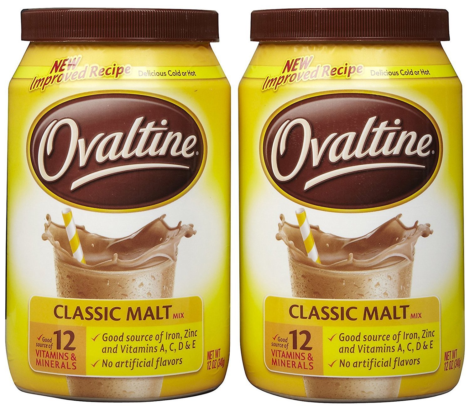 Ovaltine Classic Malt 12oz pack 2 tub, a convenient malt drink base for quick mornings and snacks