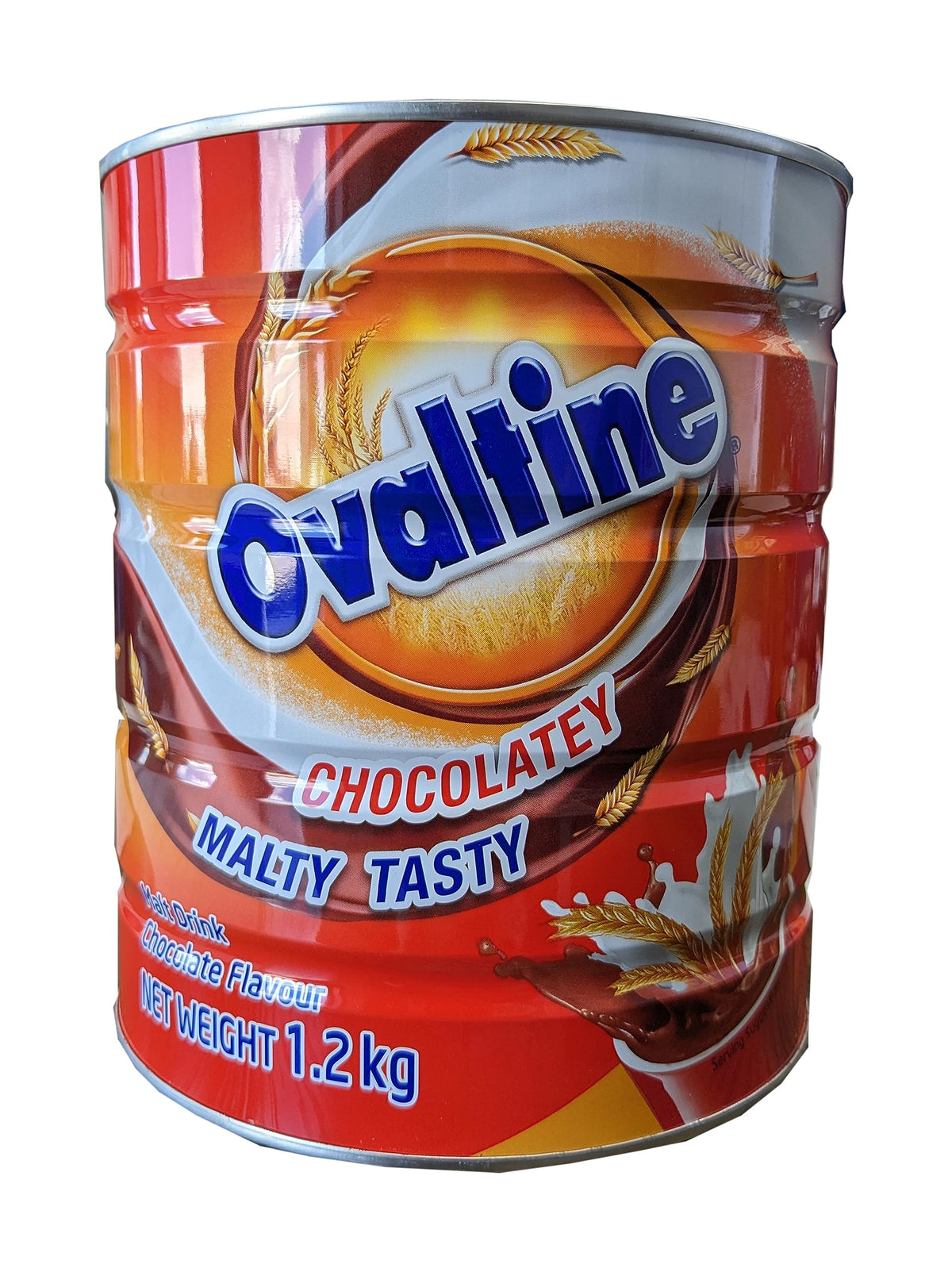 Ovaltine Malt Chocolate Beverage front view tin for quick breakfast indulgence.