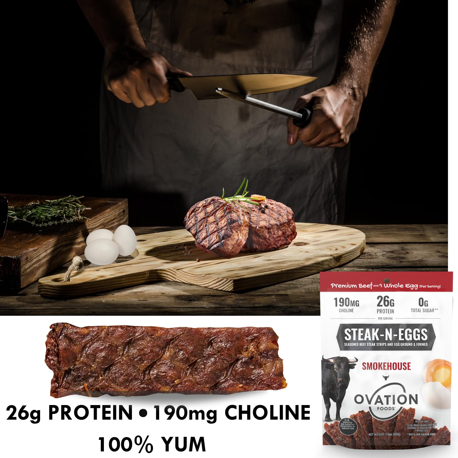 On-the-go snack scene featuring smokehouse beef strips