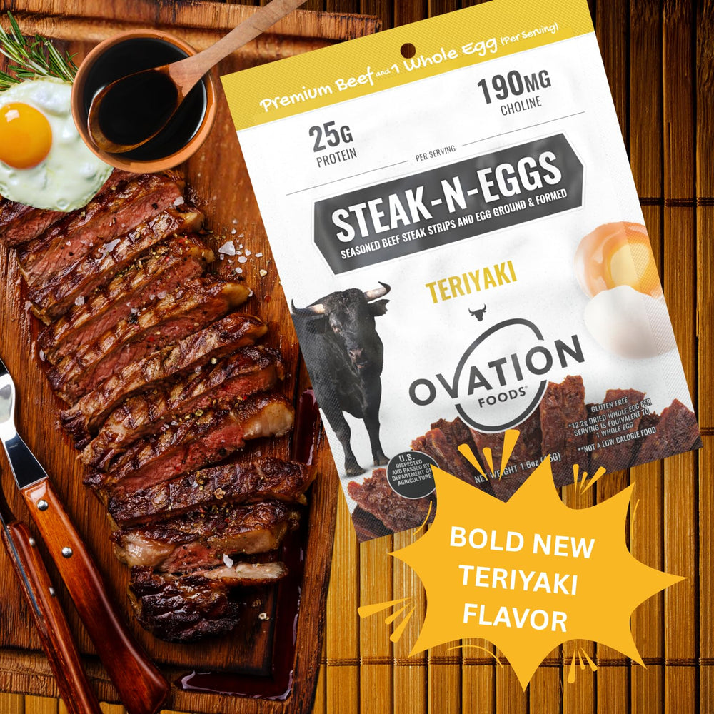 Ovation Foods nutrition panel documents 25g protein and 38 nutrients per bag.