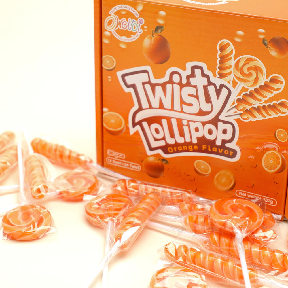 Oweiroi orange lollipop with crisp bite and fresh taste