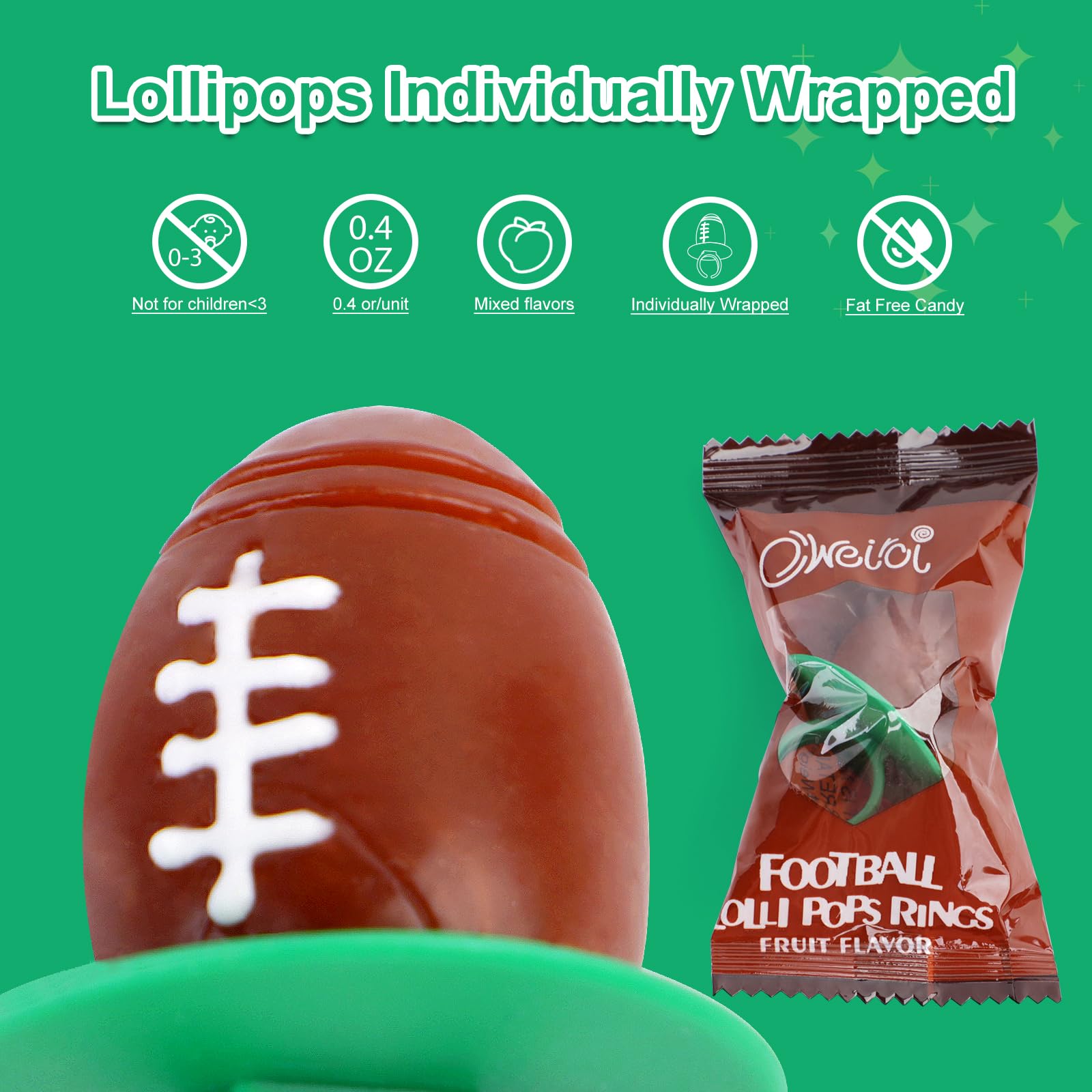 Oweiroi football ring lollipops worn on fingers add playful fun.