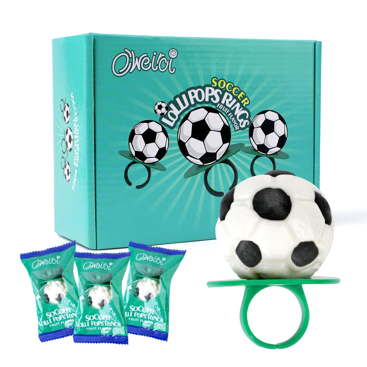 Oweiroi Soccer Ring Candies pack for party favors and celebrations.