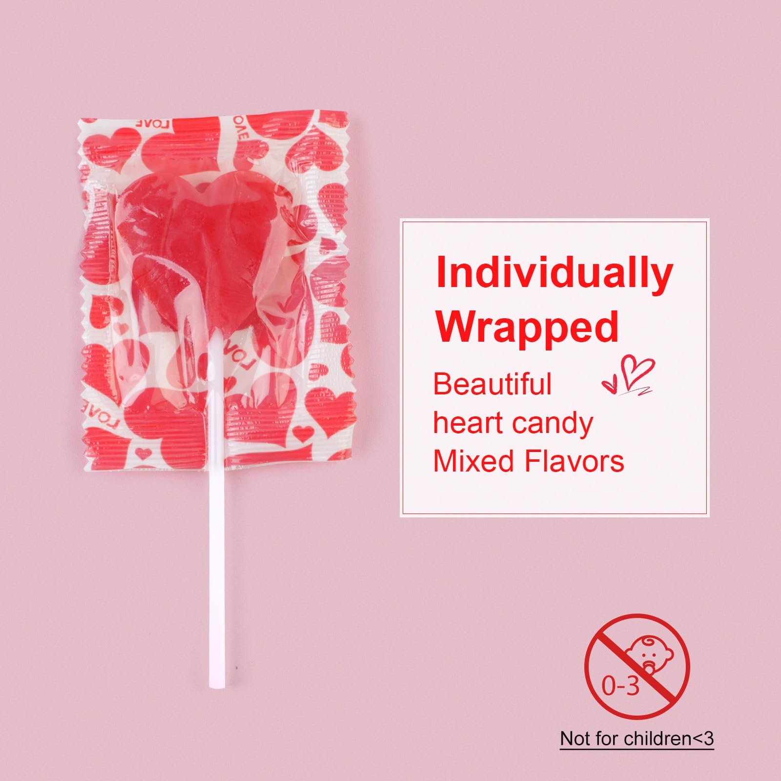 Oweiroi Valentines heart lollipop red 8g closeup on heart, delicious cherry flavor.