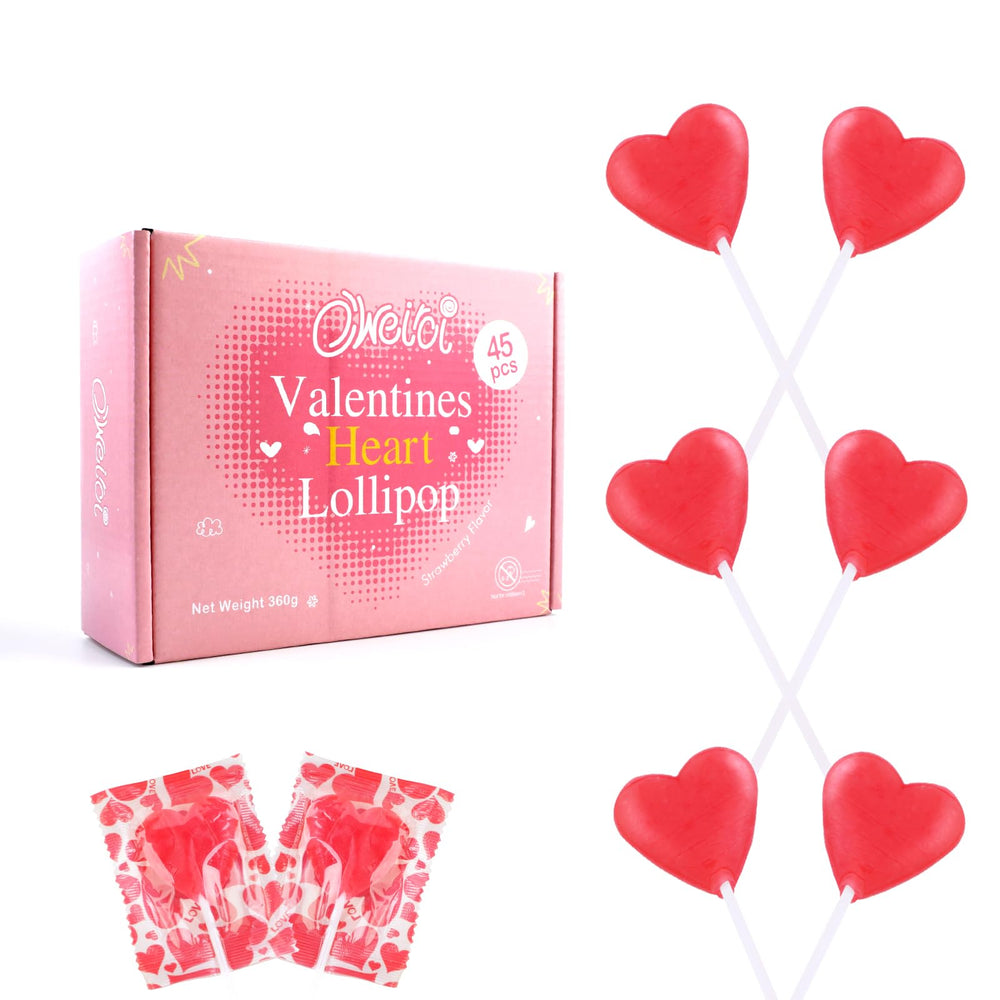 Oweiroi Valentines heart lollipop red 8g pack front, ideal gift for Valentine greetings.