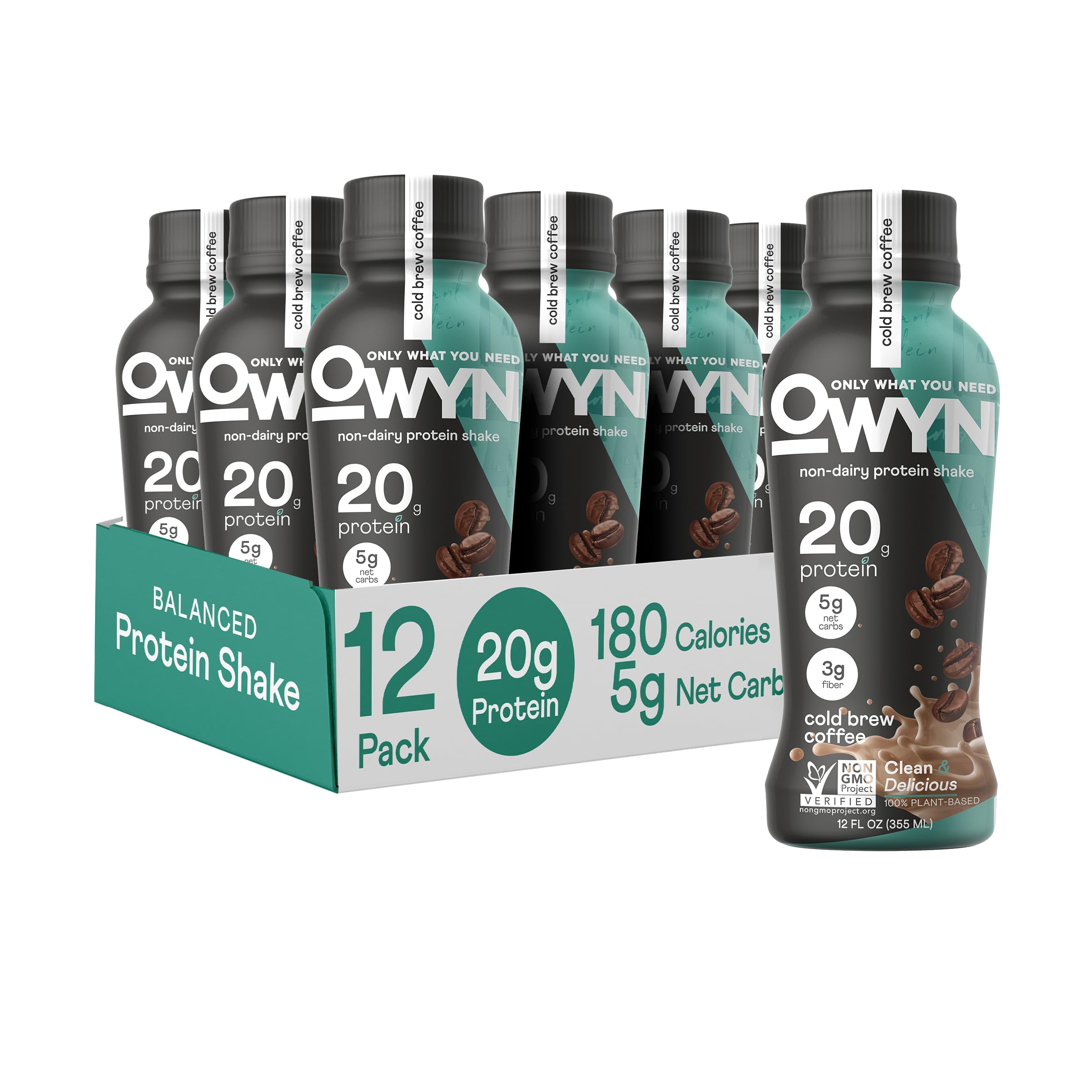 OWYN cold brew protein shake bottle with creamy texture and energizing aroma.