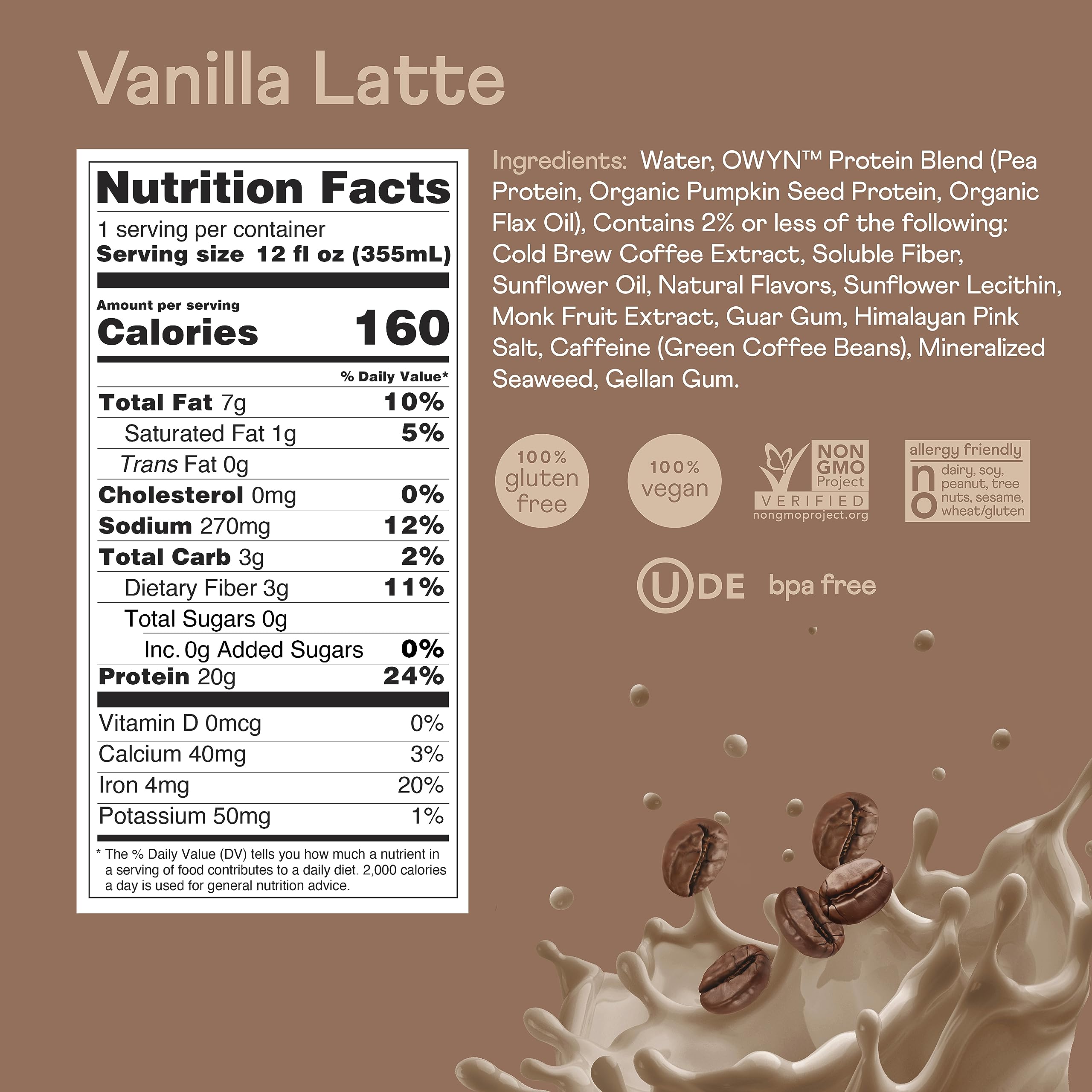 On-the-go consumer enjoys OWYN Double Shot Vanilla Latte as a coffee-like shake