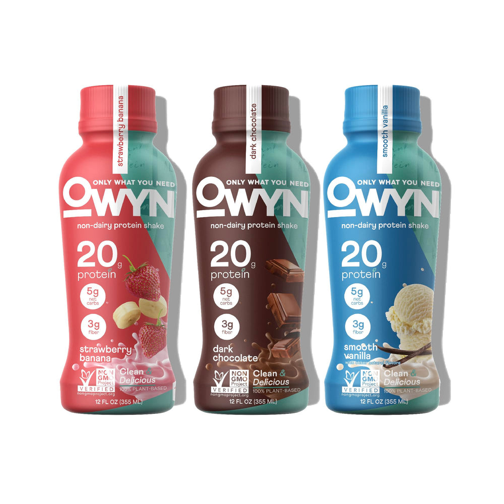 OWYN strawberry-banana serving: protein-packed option for active days.