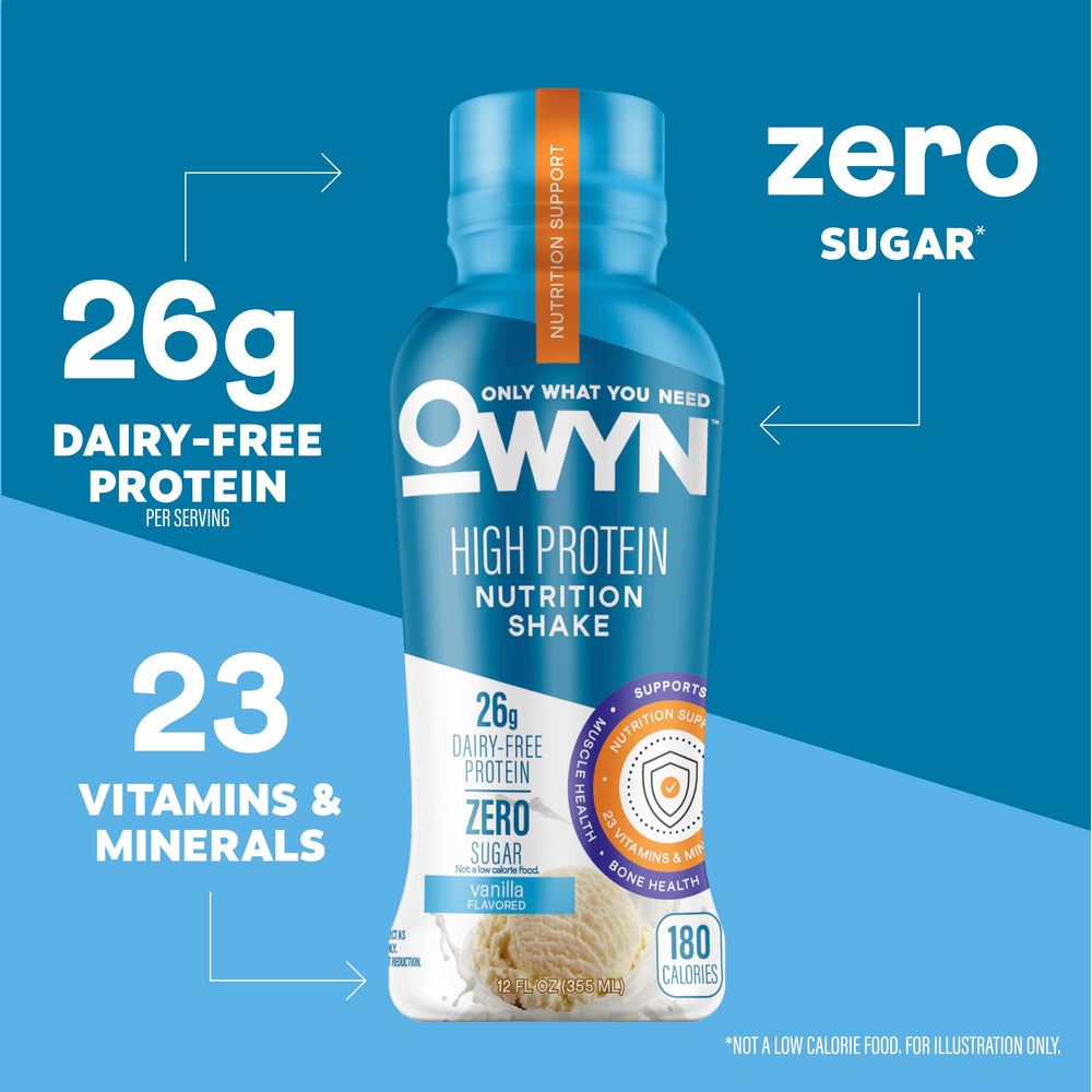 OWYN plant-based protein ingredients close-up showing pea and pumpkin sources.