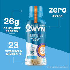 OWYN plant-based protein ingredients close-up showing pea and pumpkin sources.