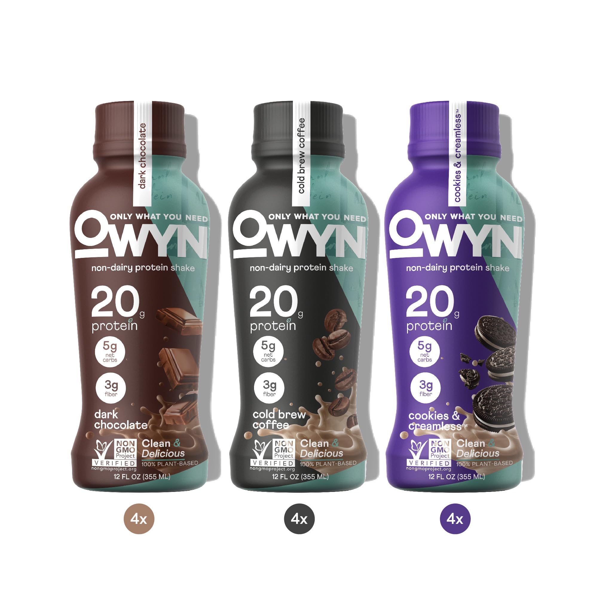 OWYN protein shake dark chocolate bottle offers a dairy-free protein boost for on-the-go fuel