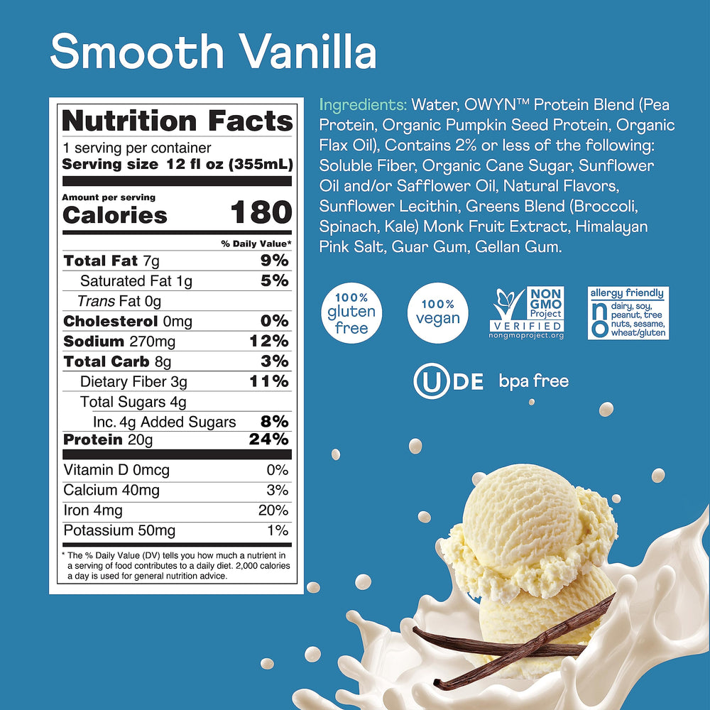 OWYN Smooth Vanilla on-the-go bottle offers quick vegan protein for busy days