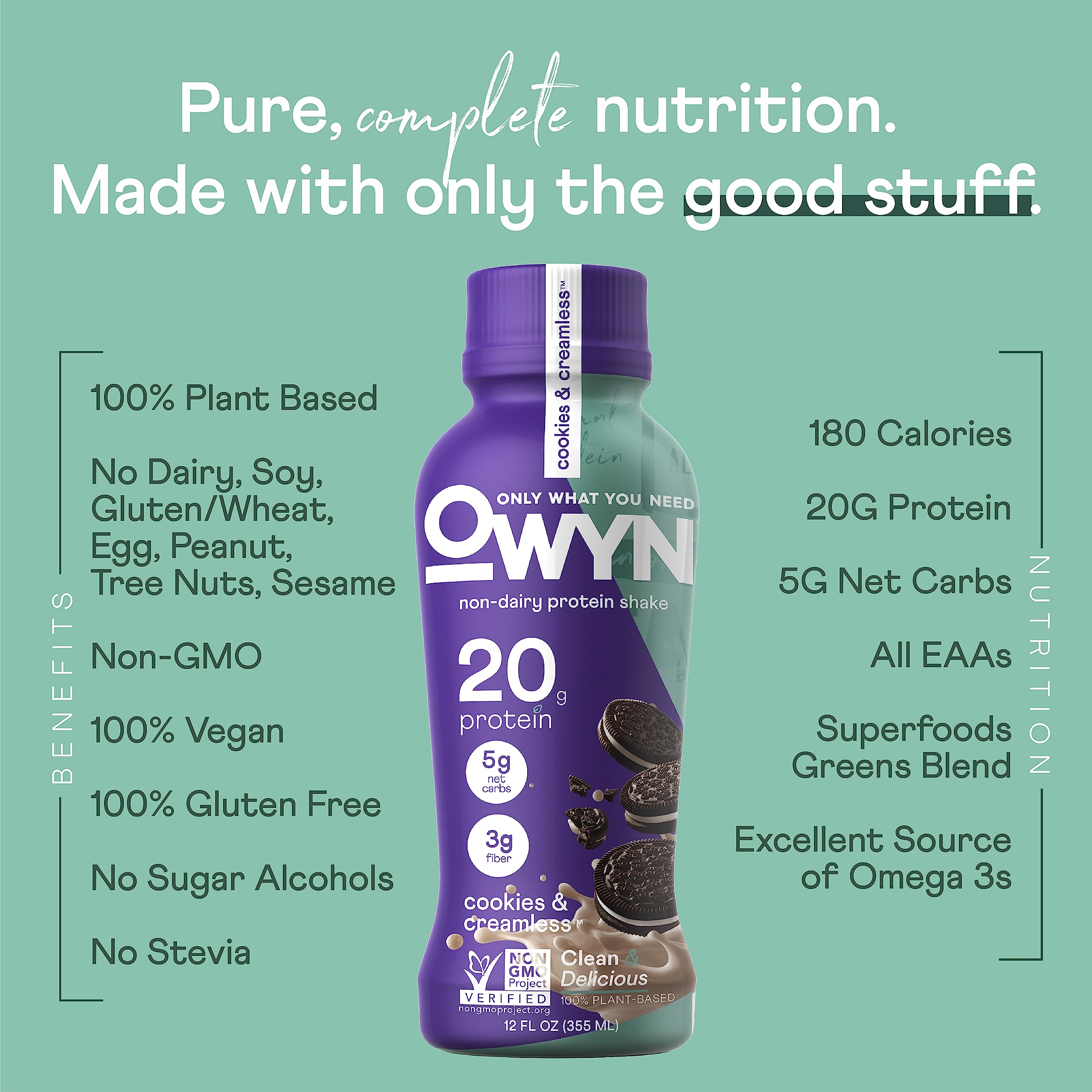 OWYN shelf-stable protein shake pouring into glass for easy mornings