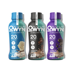 OWYN vanilla protein shake bottle showing plant-based protein for active days