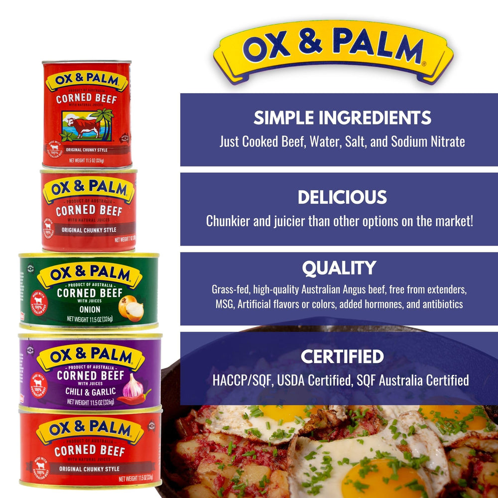 Ox & Palm corned beef original chunky serving slice ready for rustic toast.