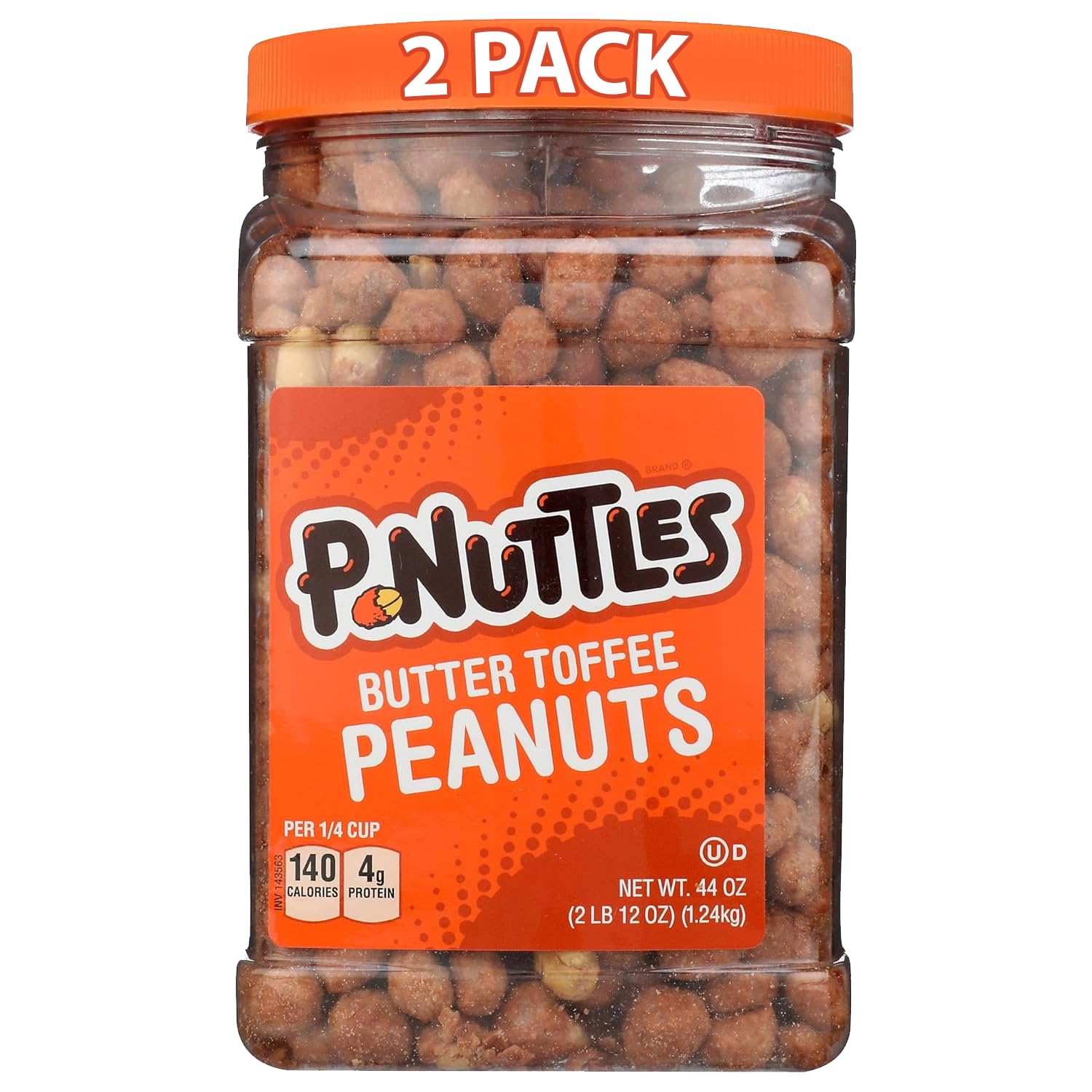 P-Nuttles butter toffee peanuts jar top view for quick, on-the-go snacking.