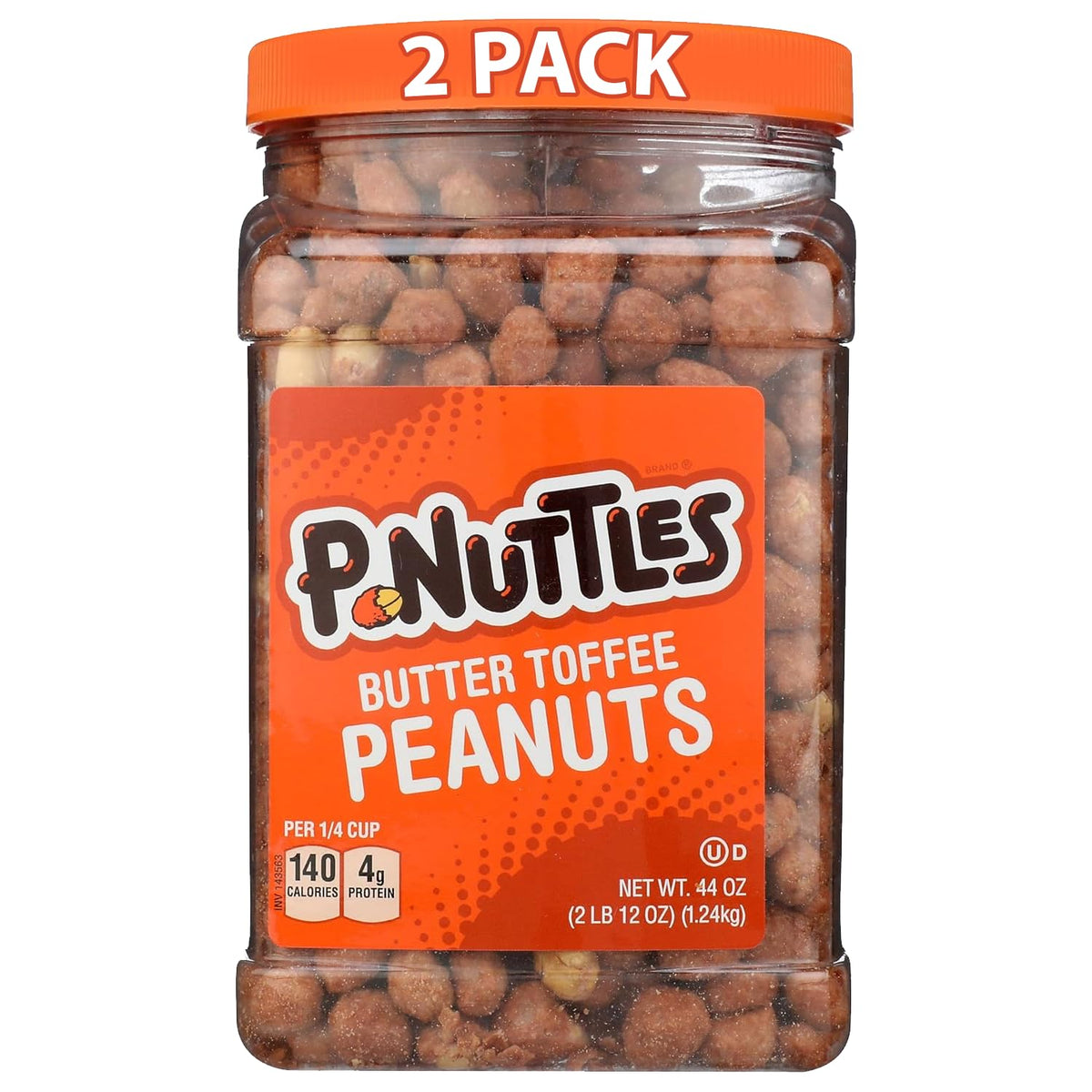 P-Nuttles butter toffee peanuts jar top view for quick, on-the-go snacking.