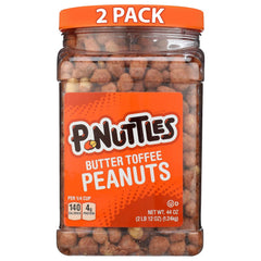 P-Nuttles butter toffee peanuts jar top view for quick, on-the-go snacking.