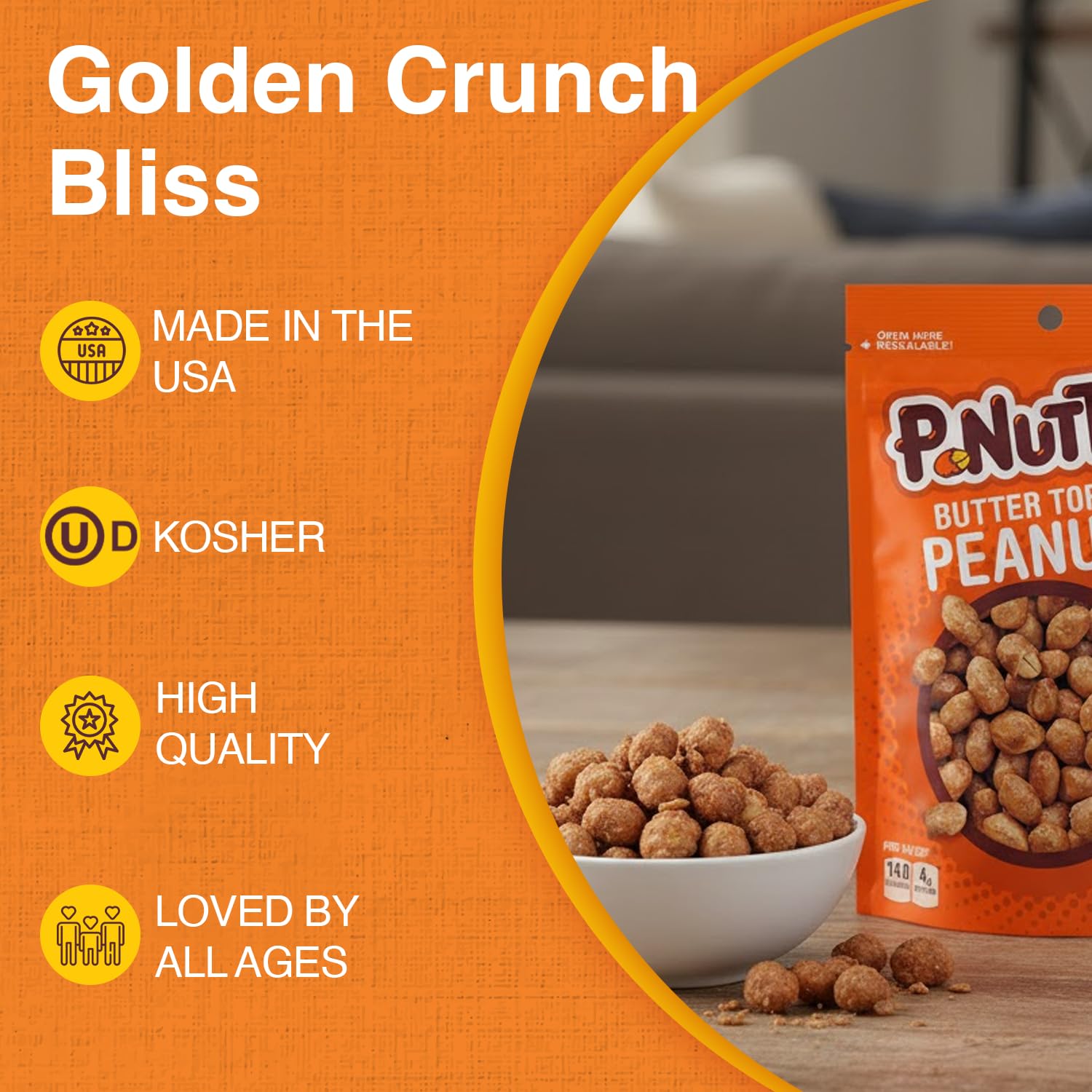P-Nuttles Butter Toffee Peanuts Kosher certified snack.