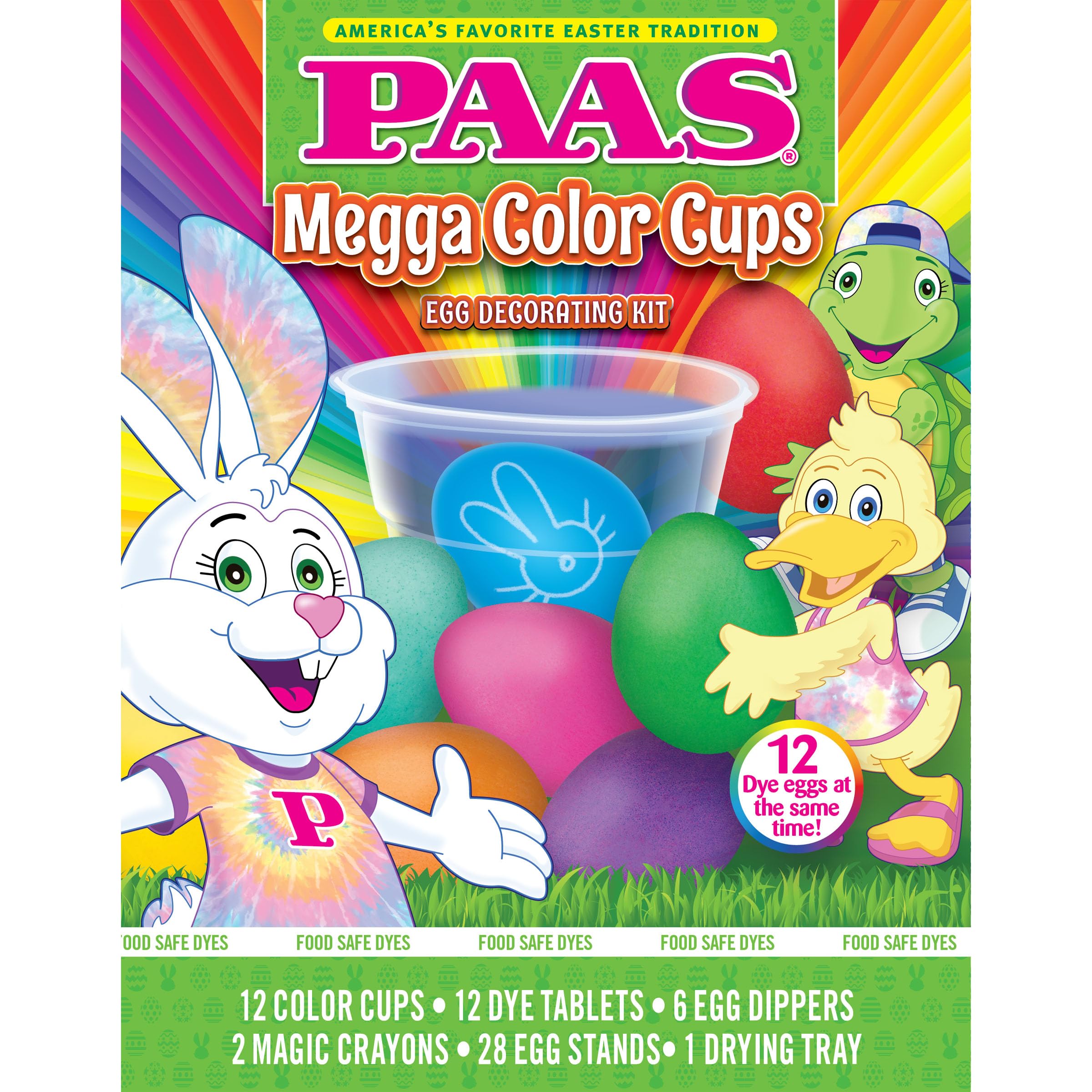 PAAS Megga Color Cups kit for quick, mess-free egg decorating at home.