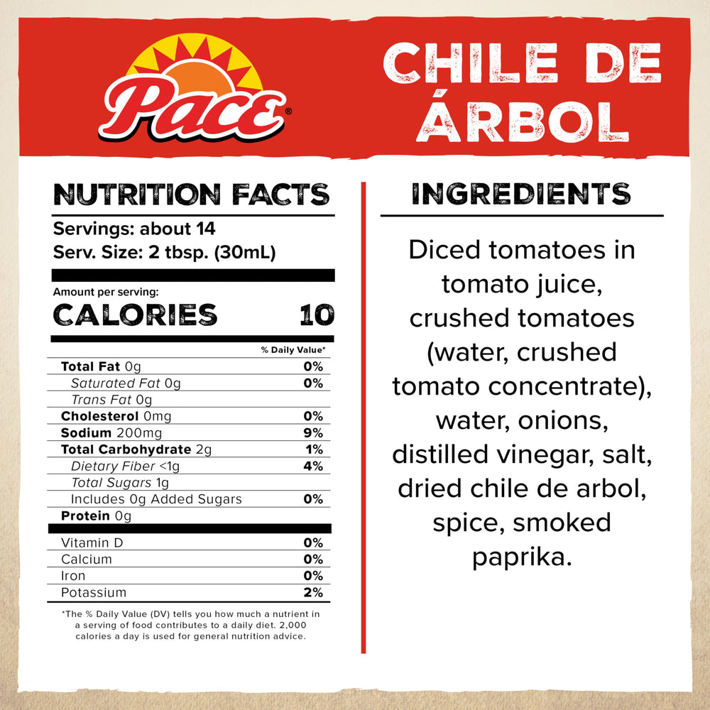 Pace Chile de Arbol Salsa chip-dipping action enhances snacks.