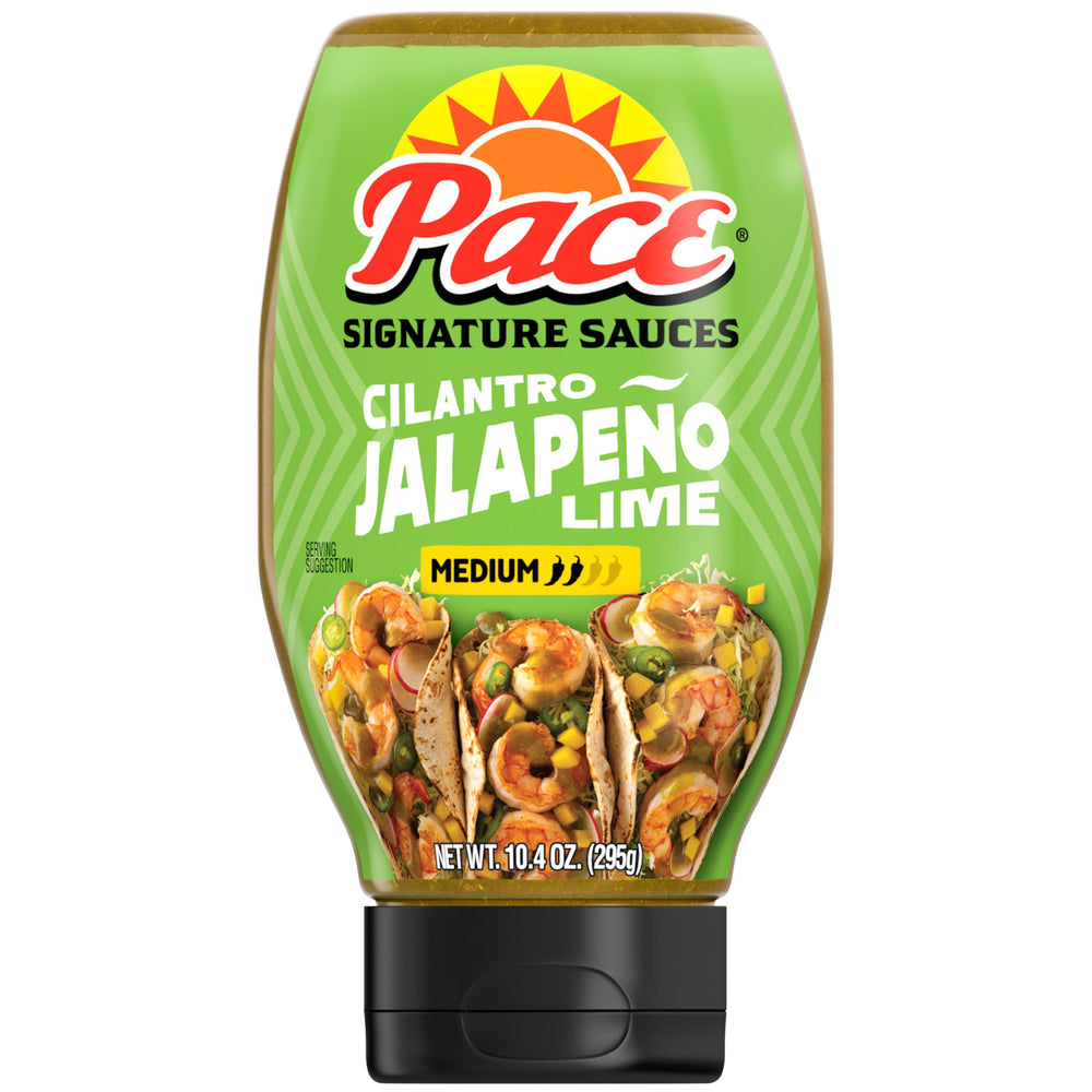 Pace Cilantro Jalapeno Lime Sauce bottle ready for pour to elevate meals.