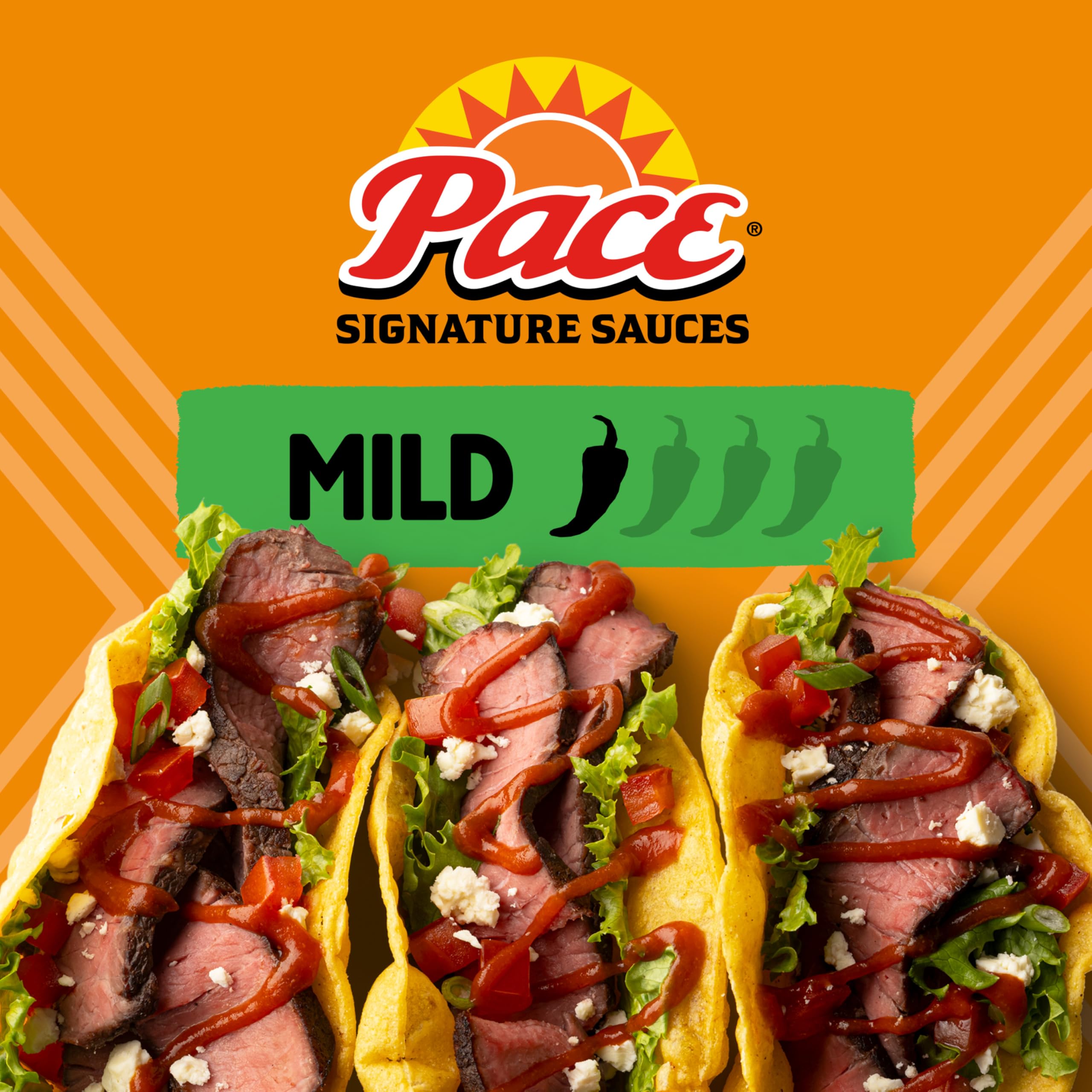 Pace Classic Taco Sauce bottle-label closeup emphasizes authentic tomato notes.