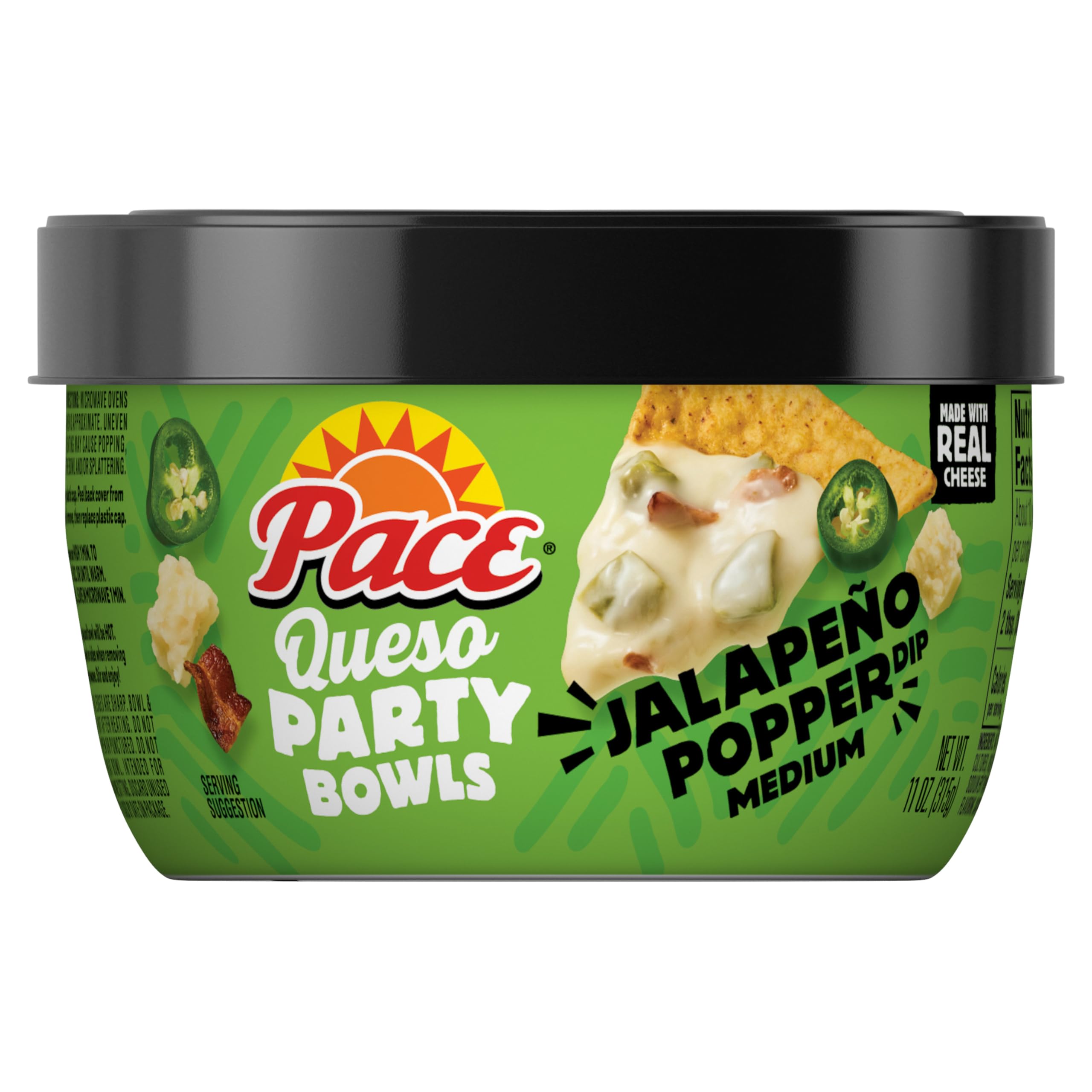 Pace Jalapeño Popper Dip bowl front ready to dip crispy tortilla chips